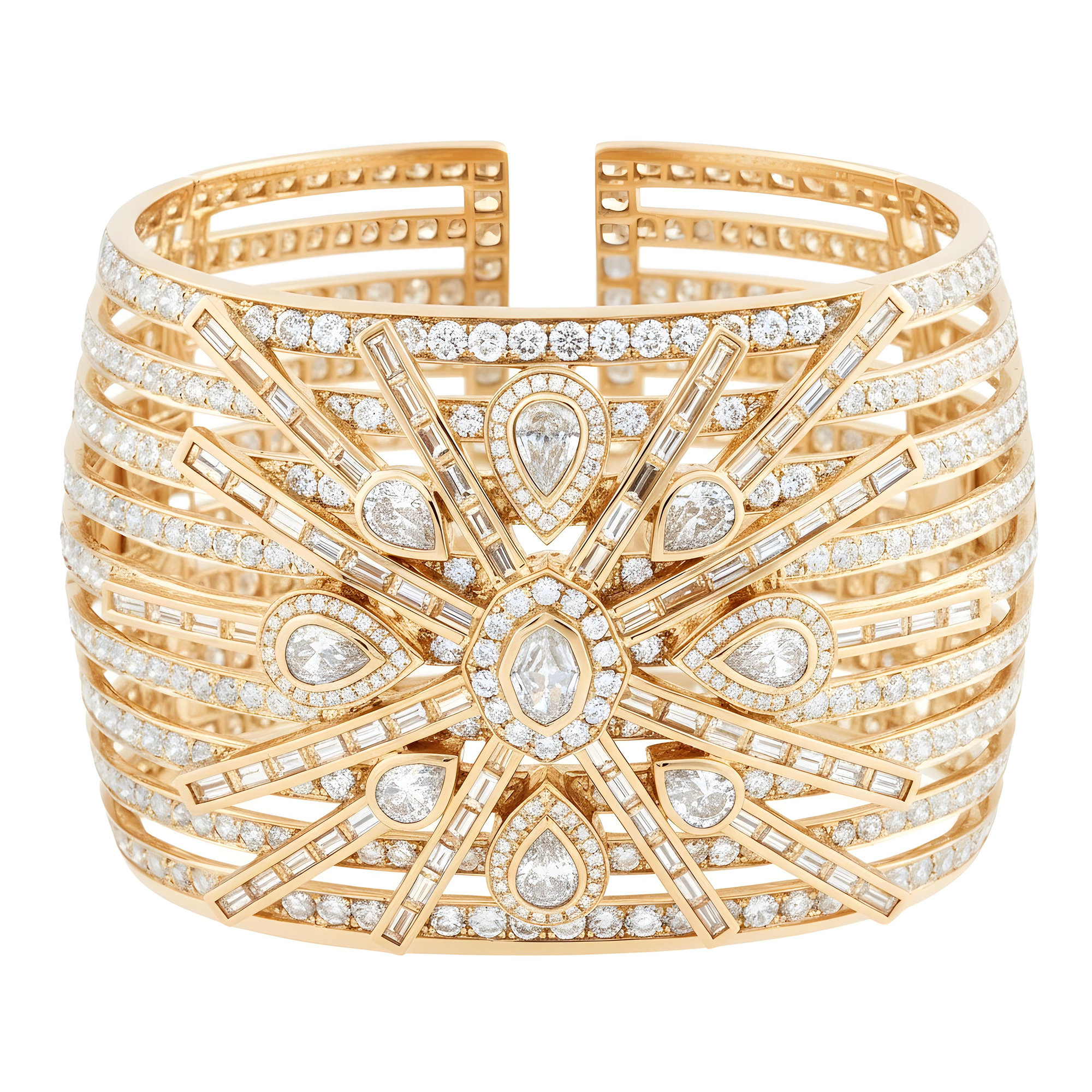 14K White Gold Multi Cut Cuff Bangle Bracelet 42.31ct