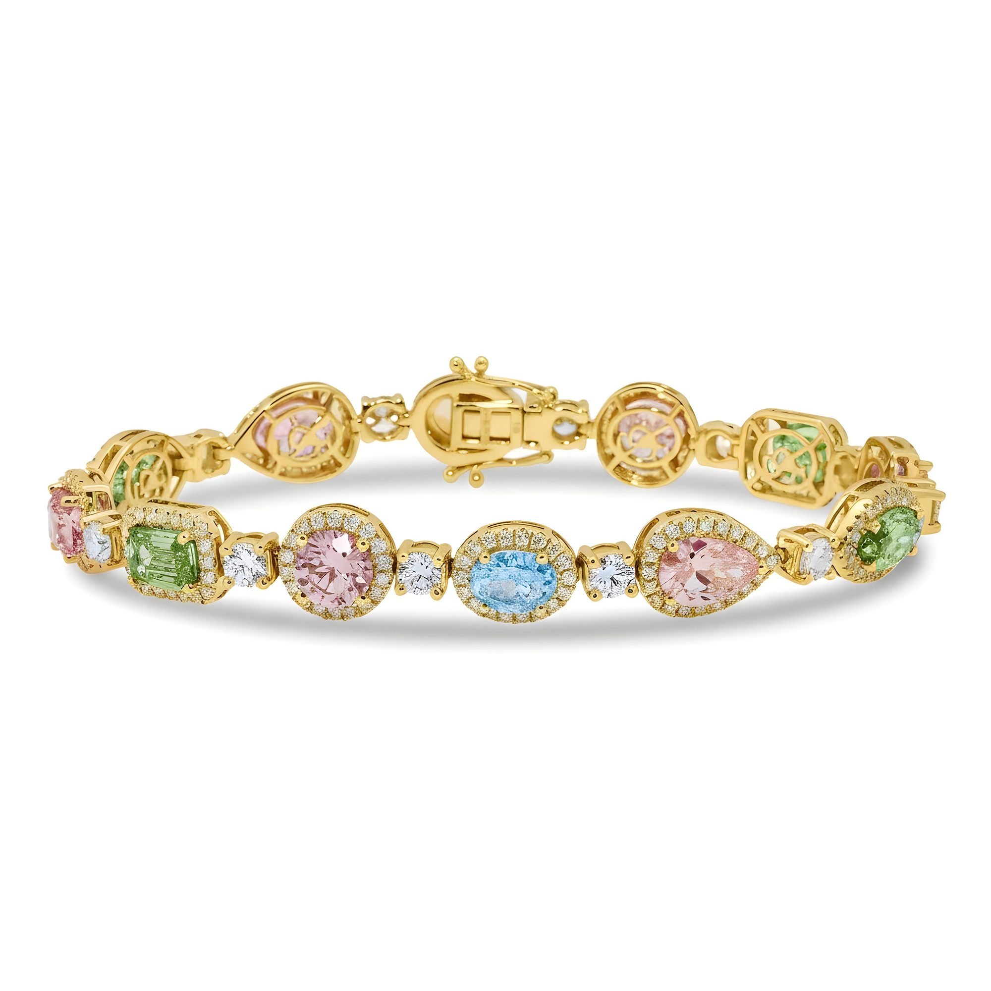 18K White Gold Multi Cut Fancy Color Diamond Bracelet (matching set)