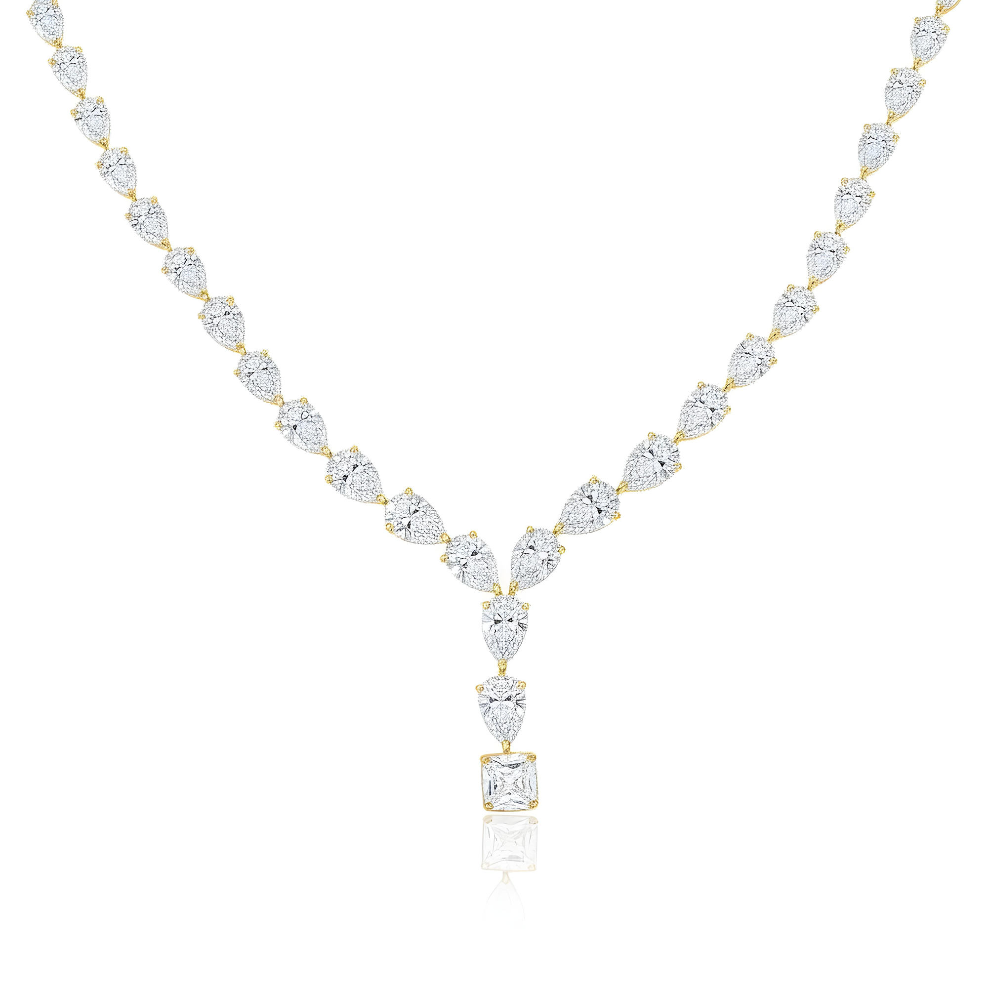 18K White Gold Pear & Cushion Cut Diamond Drop Necklace 40.28ct
