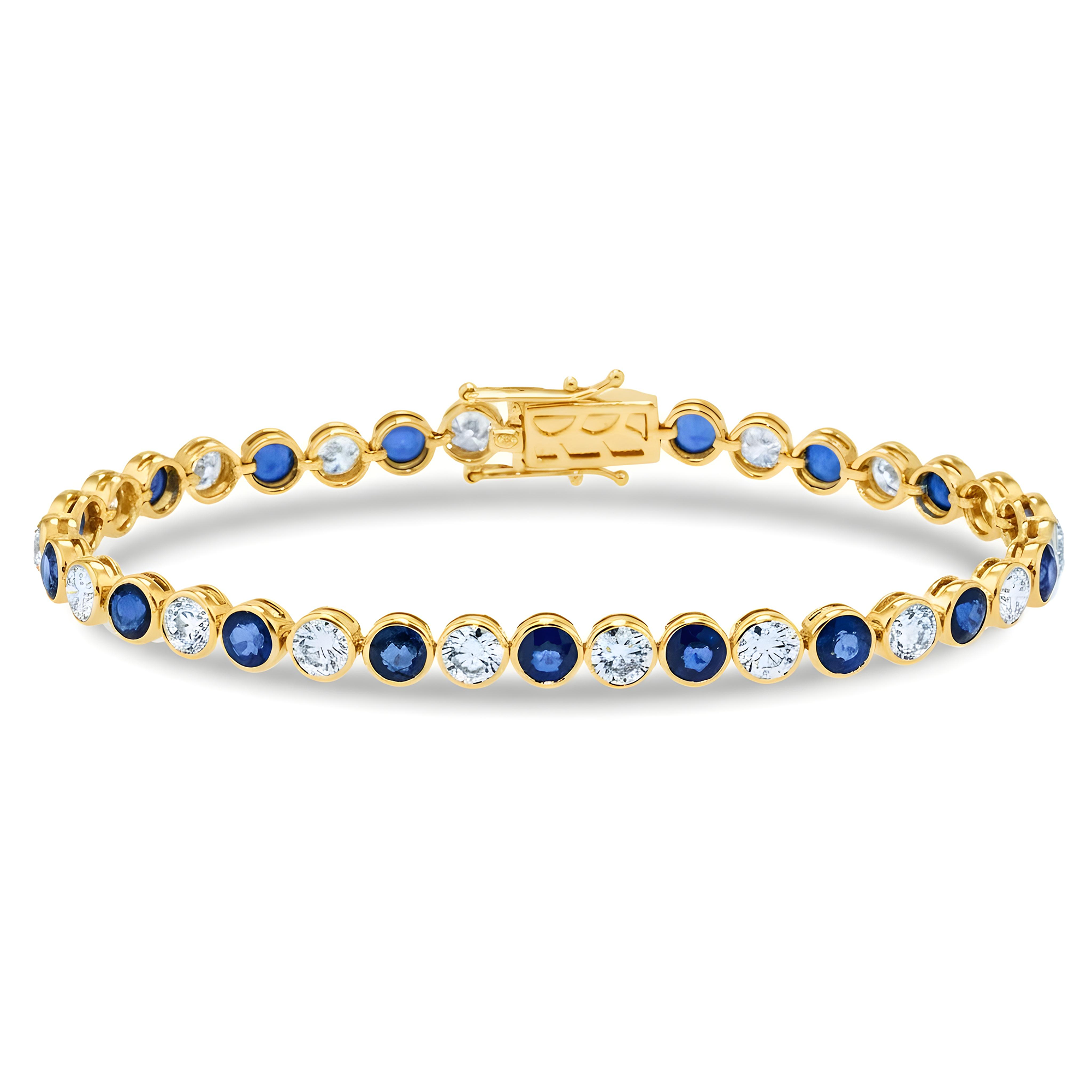 18K White Gold Round Sapphire & Diamond Bezel Set Bracelet 12.0ctw