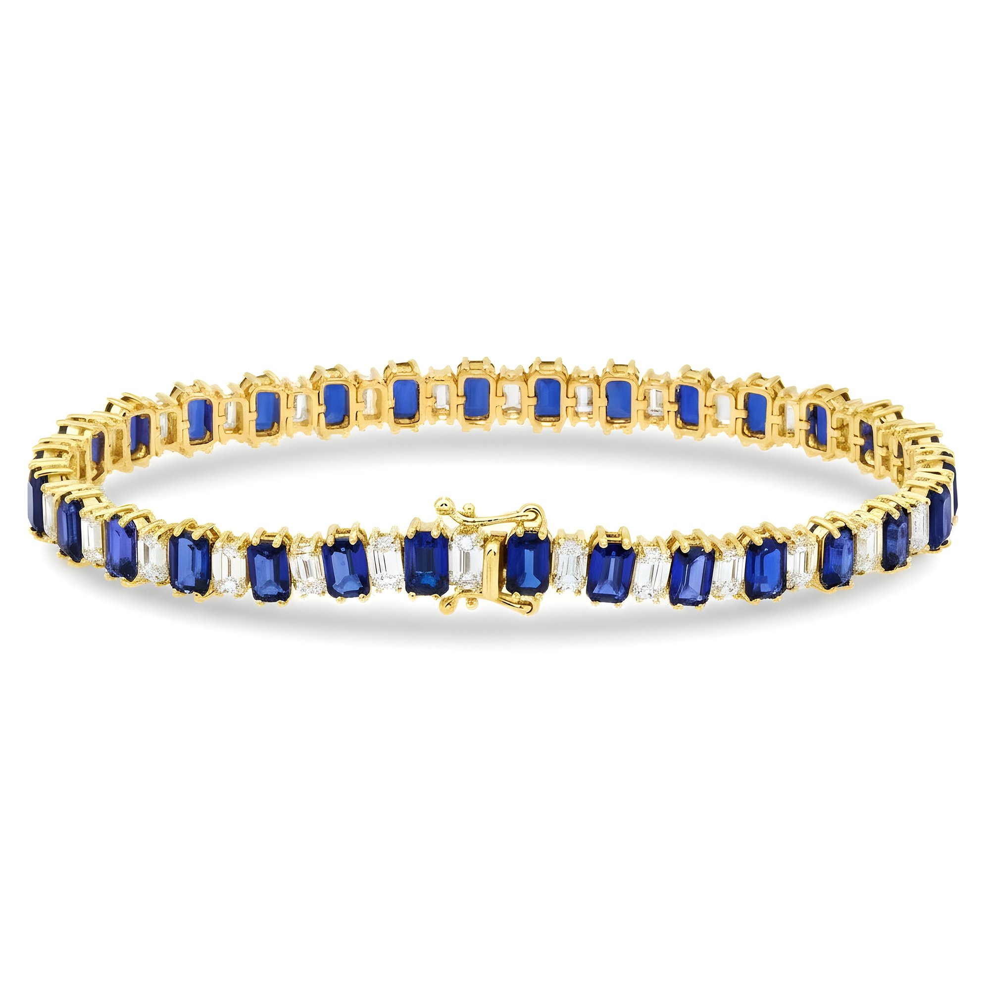 18K White Gold Emerald Cut Sapphire & Diamond Bracelet 17.20ctw