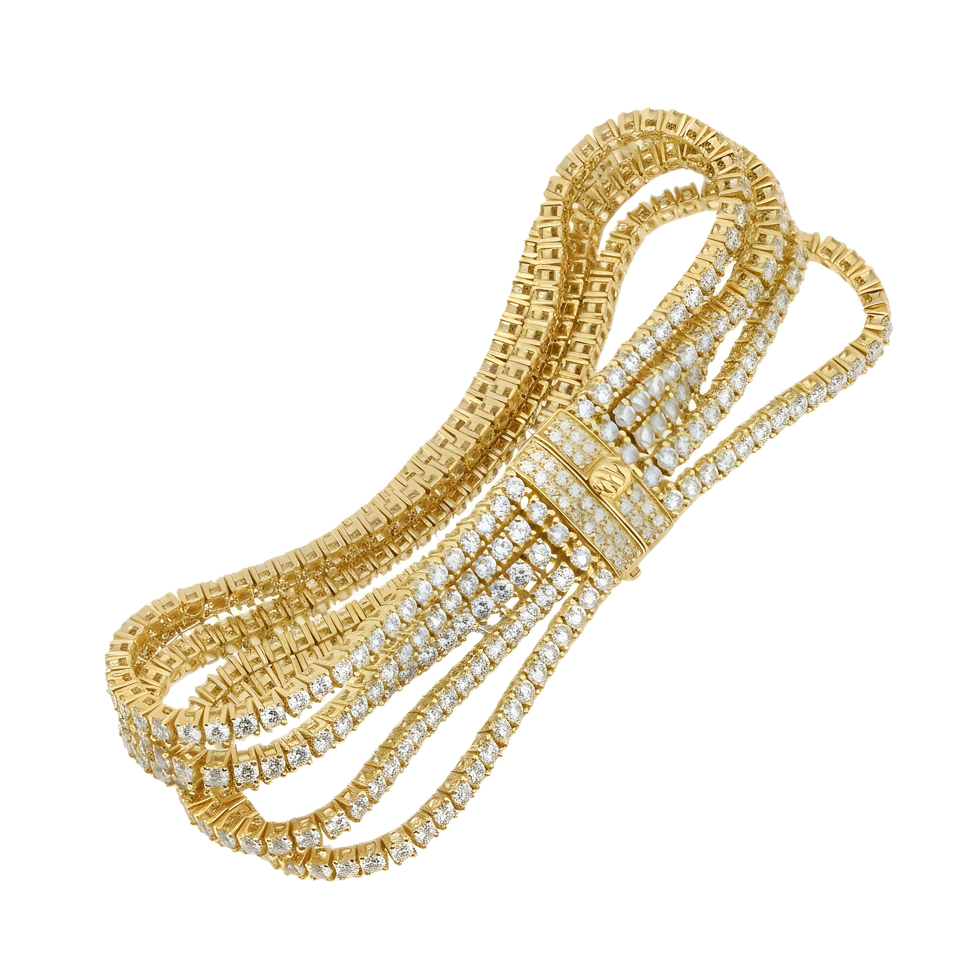 14K White Gold Five Row Round Cut Diamond Bracelet 15.44ct