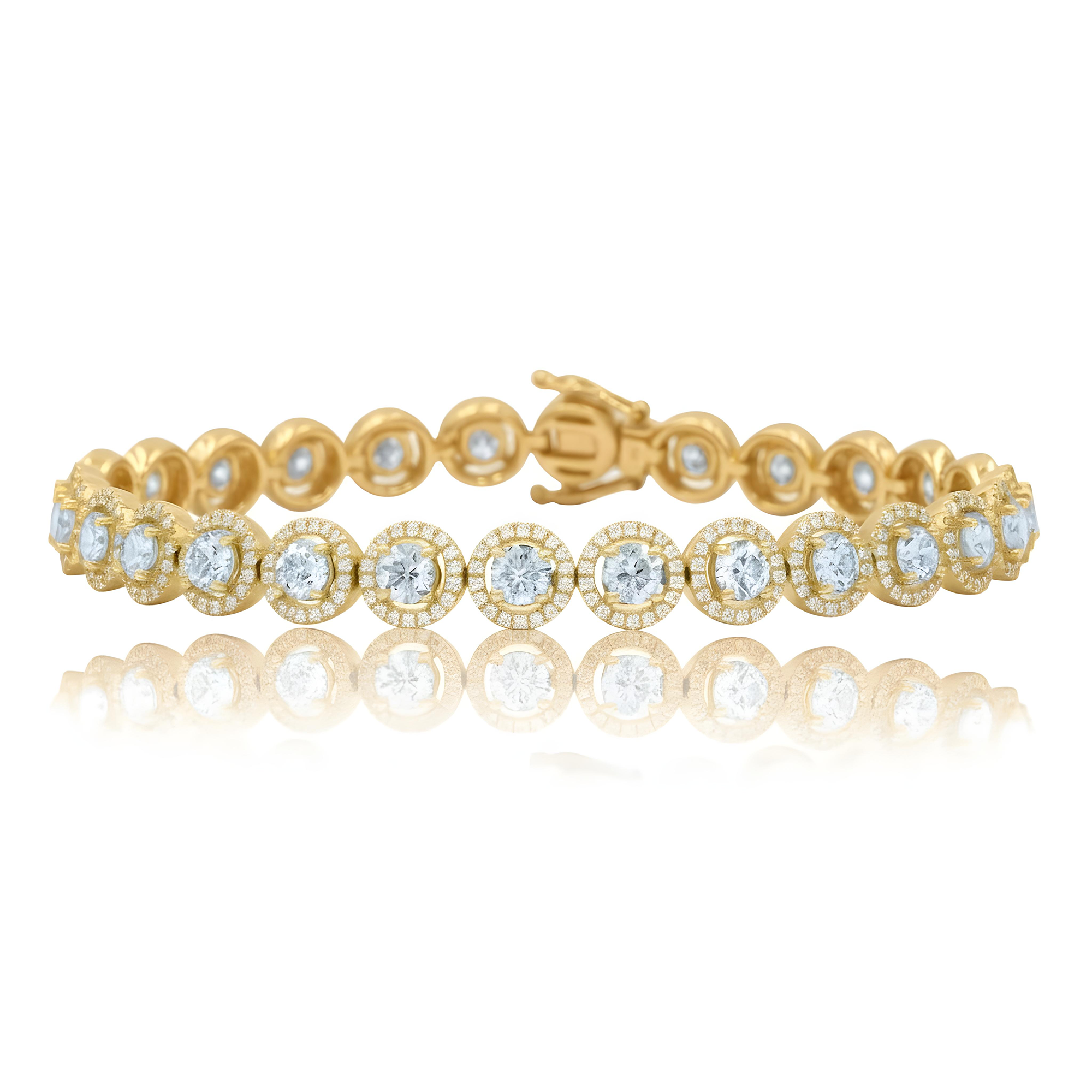 18K White Gold Round Diamond Halo Bracelet 6.63ct