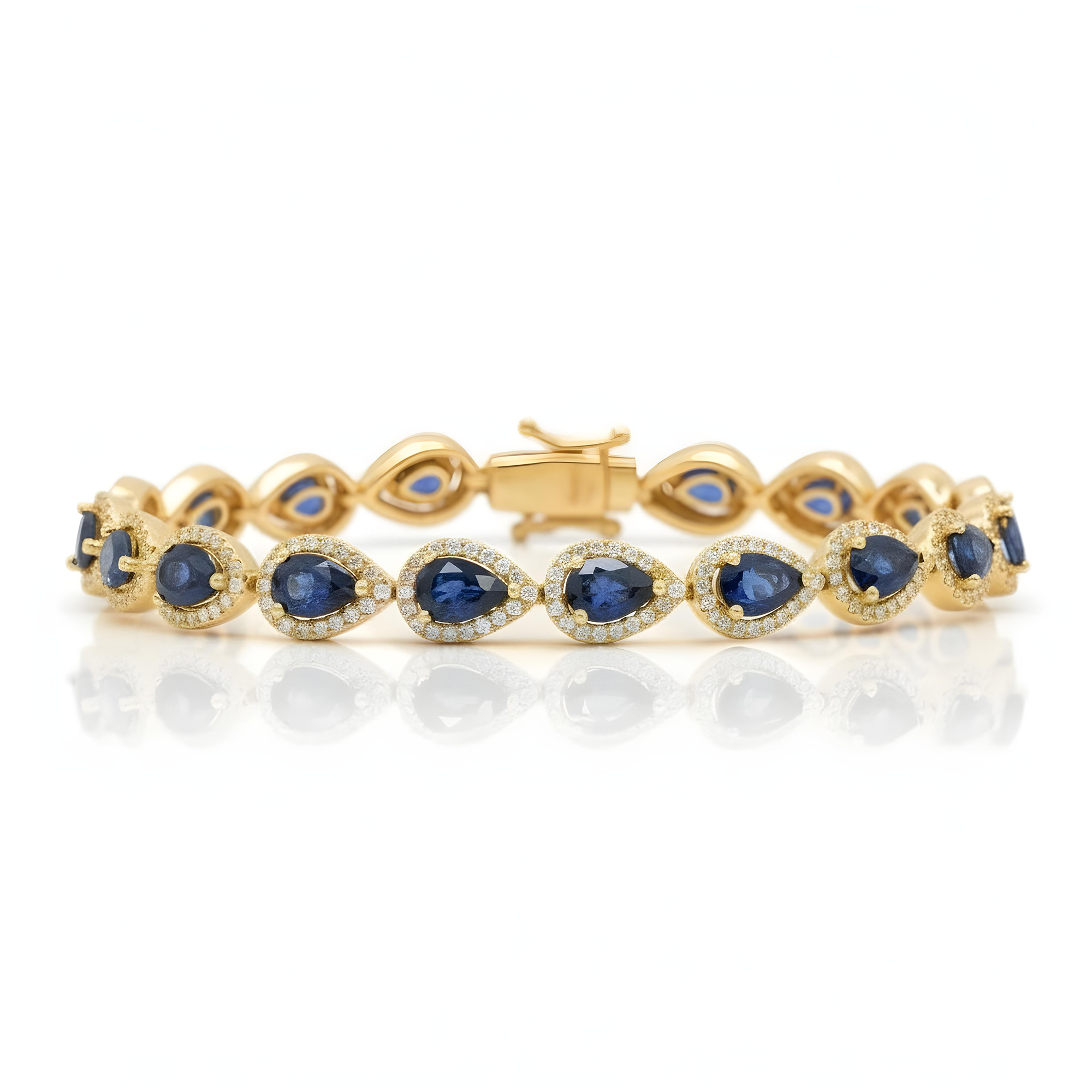 18K White Gold Pear Cut Sapphire & Diamond Bracelet