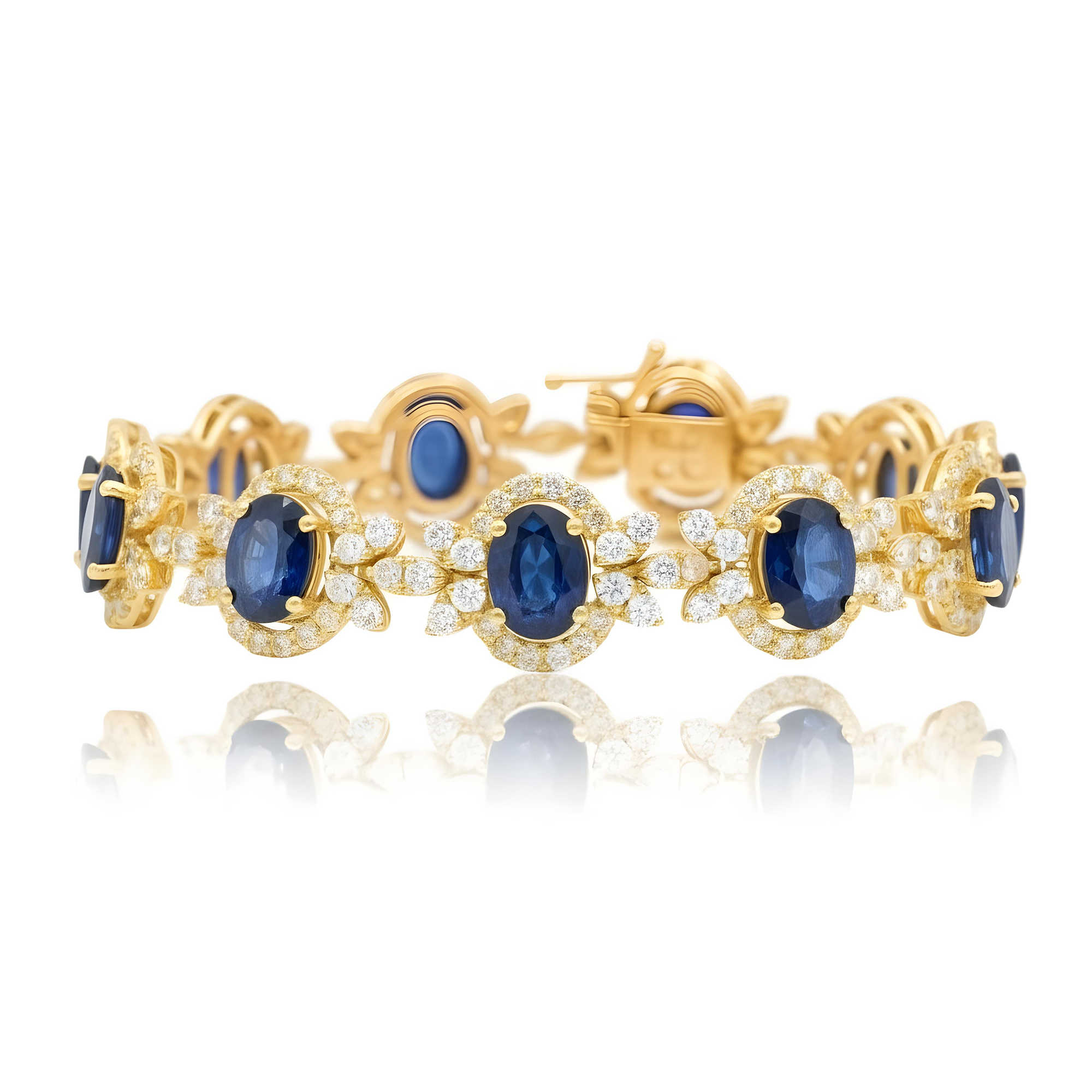 18K White Gold Oval Cut Sapphire & Diamond Bracelet