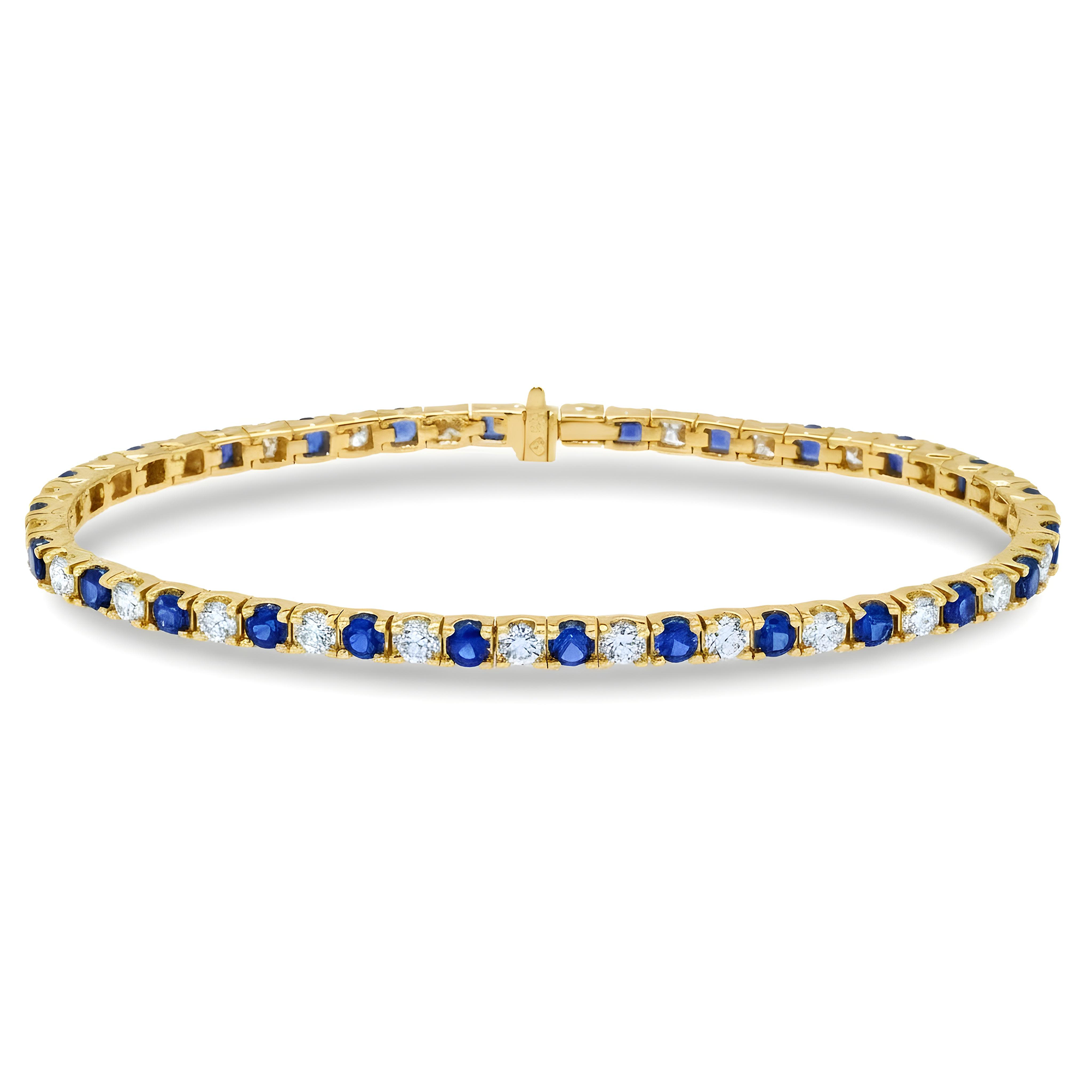 14K White Gold Round Cut Diamond & Sapphire Bracelet 6.50ctw