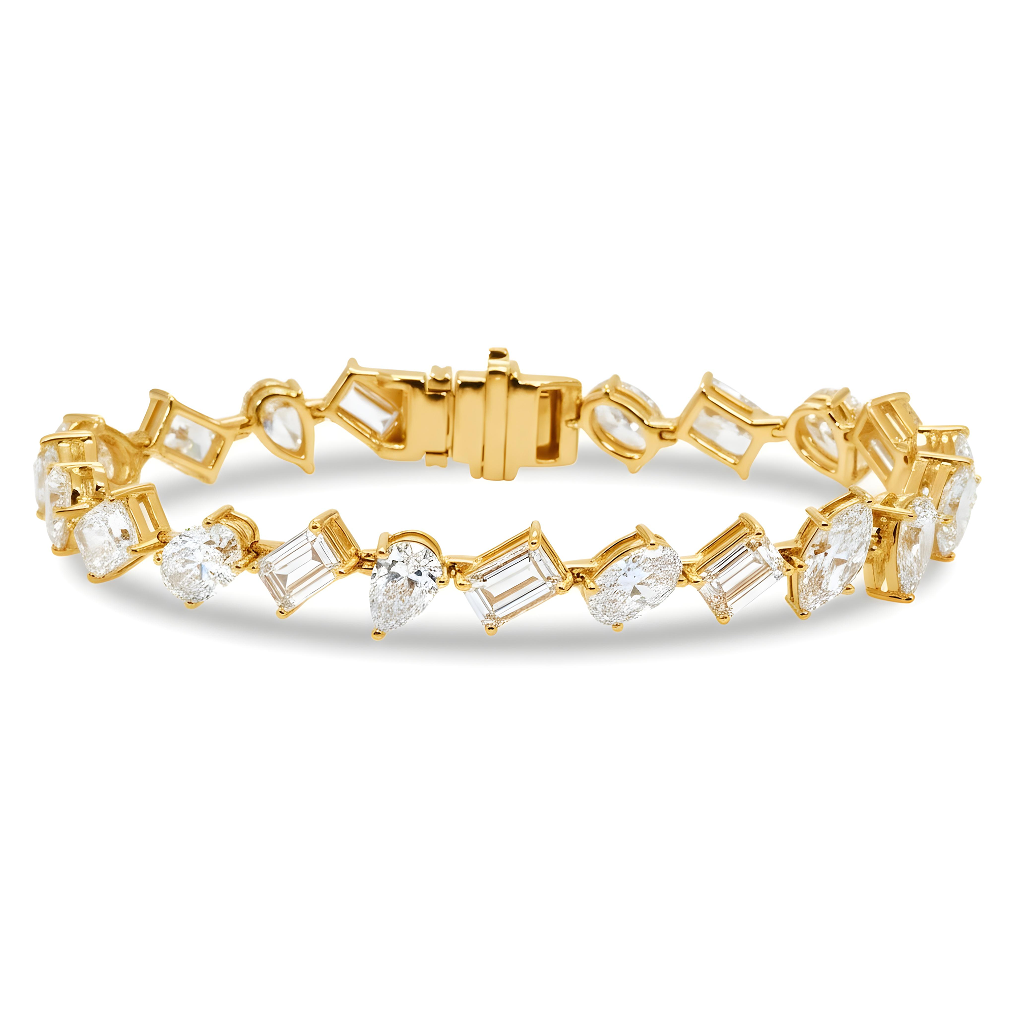 14K White Gold Multi Cut Diamond Satellite Bracelet 18.19ctw