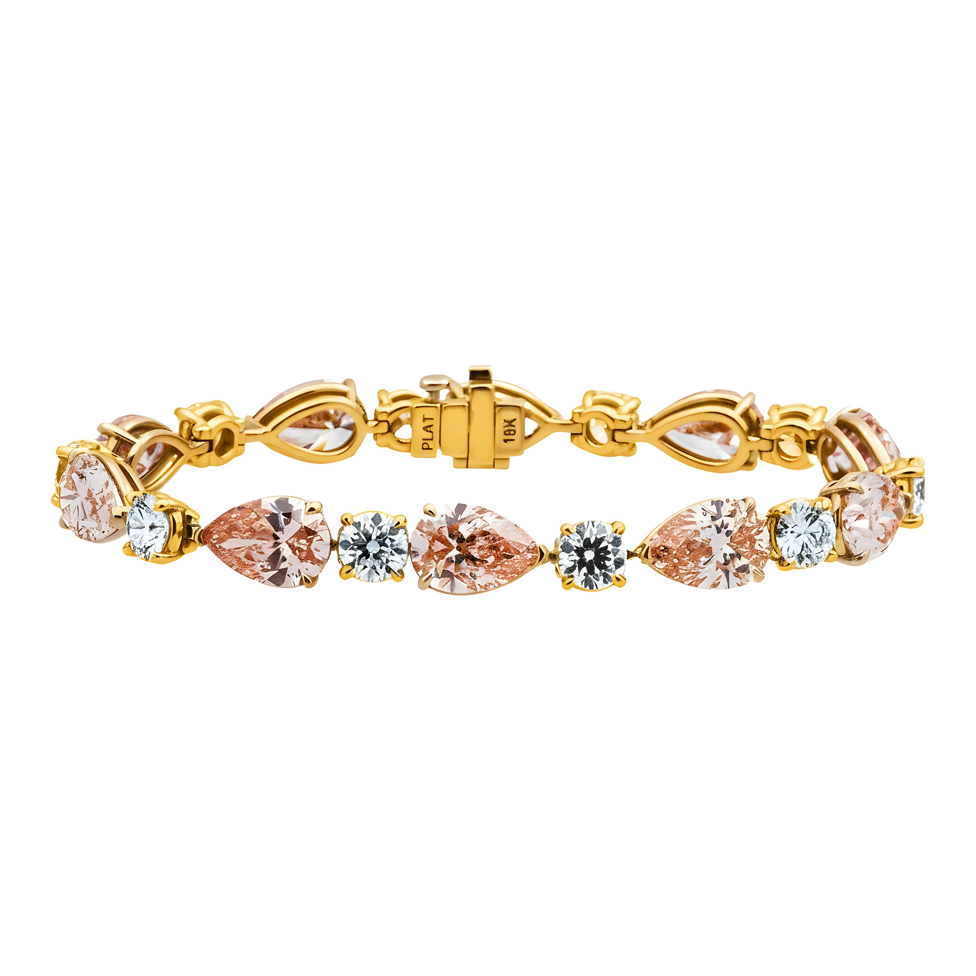 IGI Platinum & 18K Rose Gold Pear Cut Fancy Pink & Round Diamond Bracelet 26.11ct