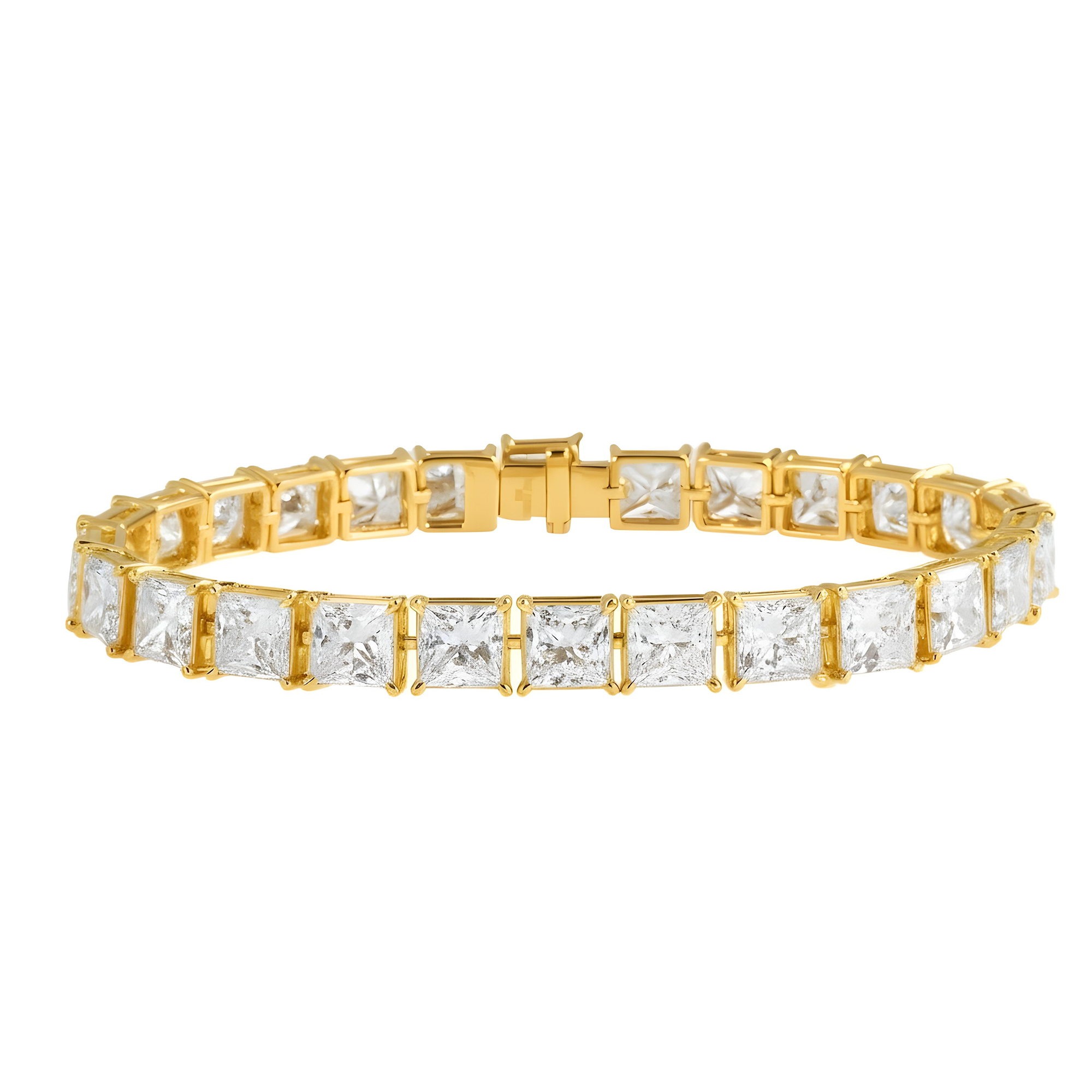 14K White Gold Princess Cut Diamond Tennis Bracelet 27.25ct