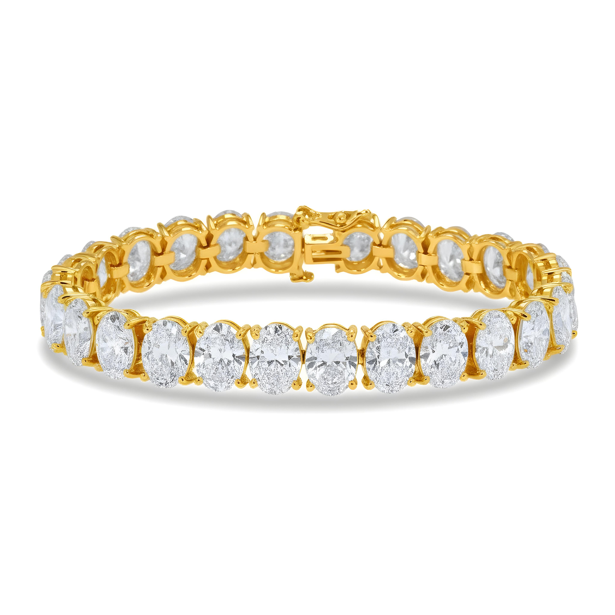 14K White Gold Oval Cut Diamond Tennis Bracelet 40.44ct
