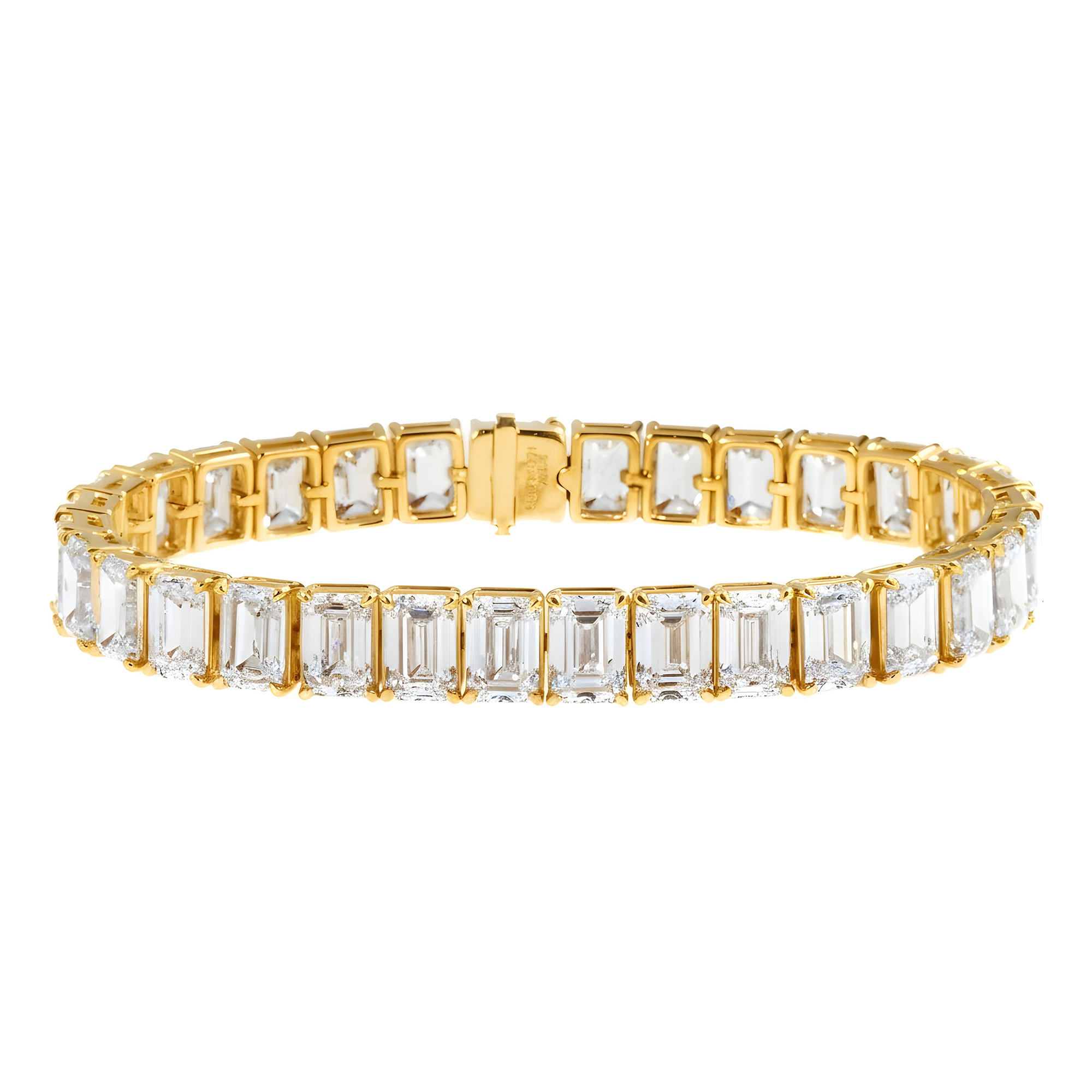 18K White Gold Emerald Cut Diamond Tennis Bracelet 34.48ct