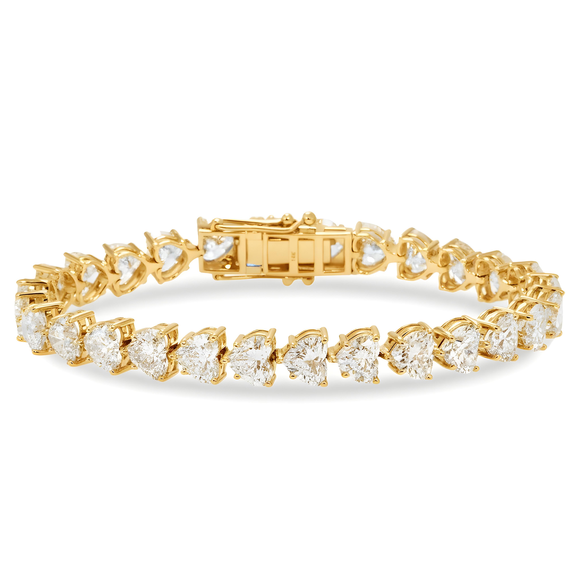 14K White Gold Heart Cut Diamond Bracelet 29.17ct