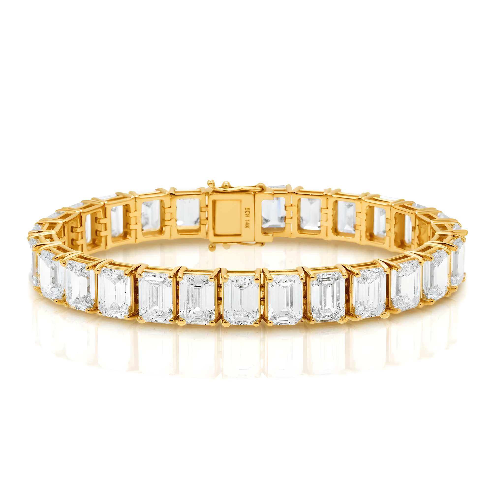 14K White Gold Emerald Cut Diamond Tennis Bracelet 34.93ct