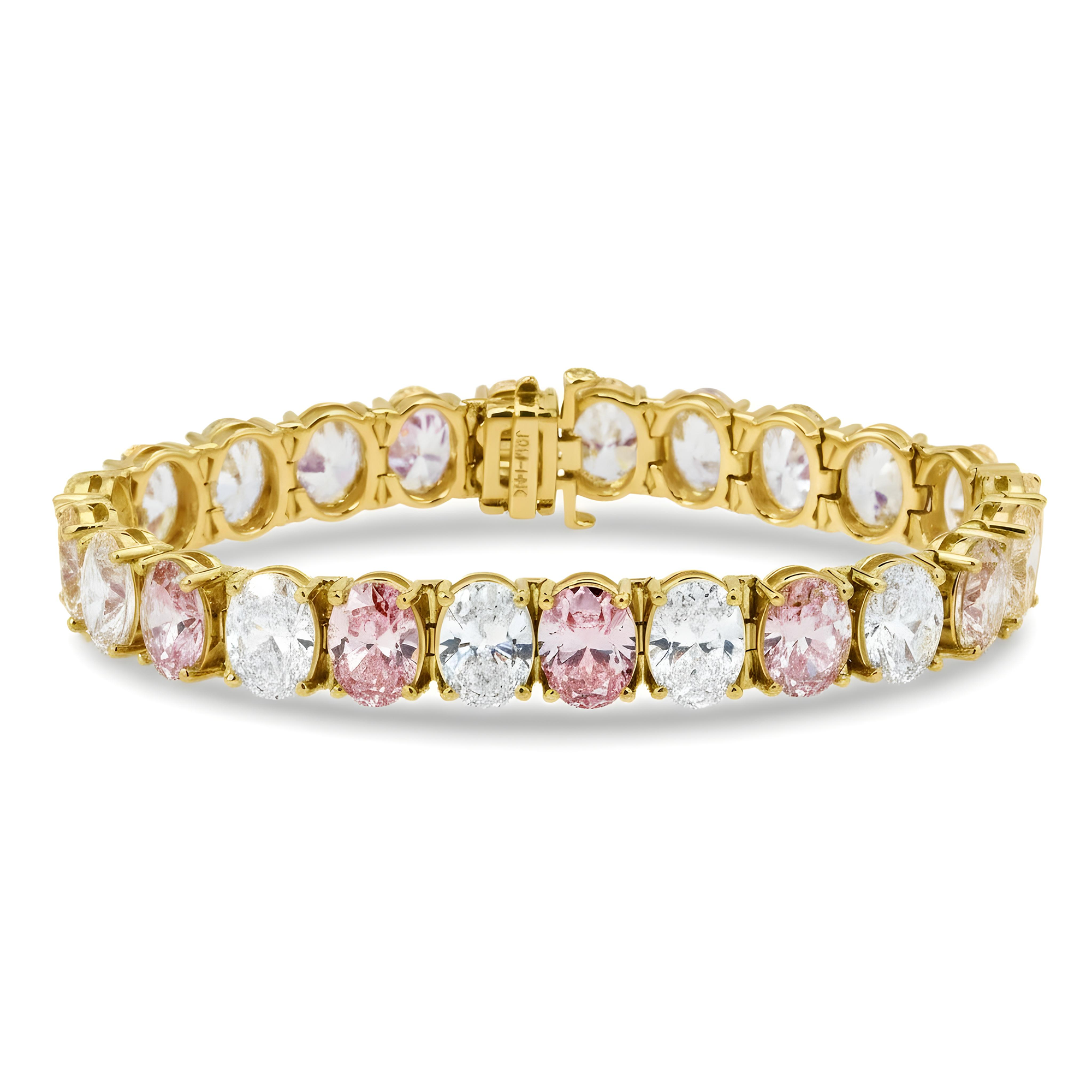 14K White Gold Oval Cut White & Fancy Pink Diamond Bracelet 37.57ct