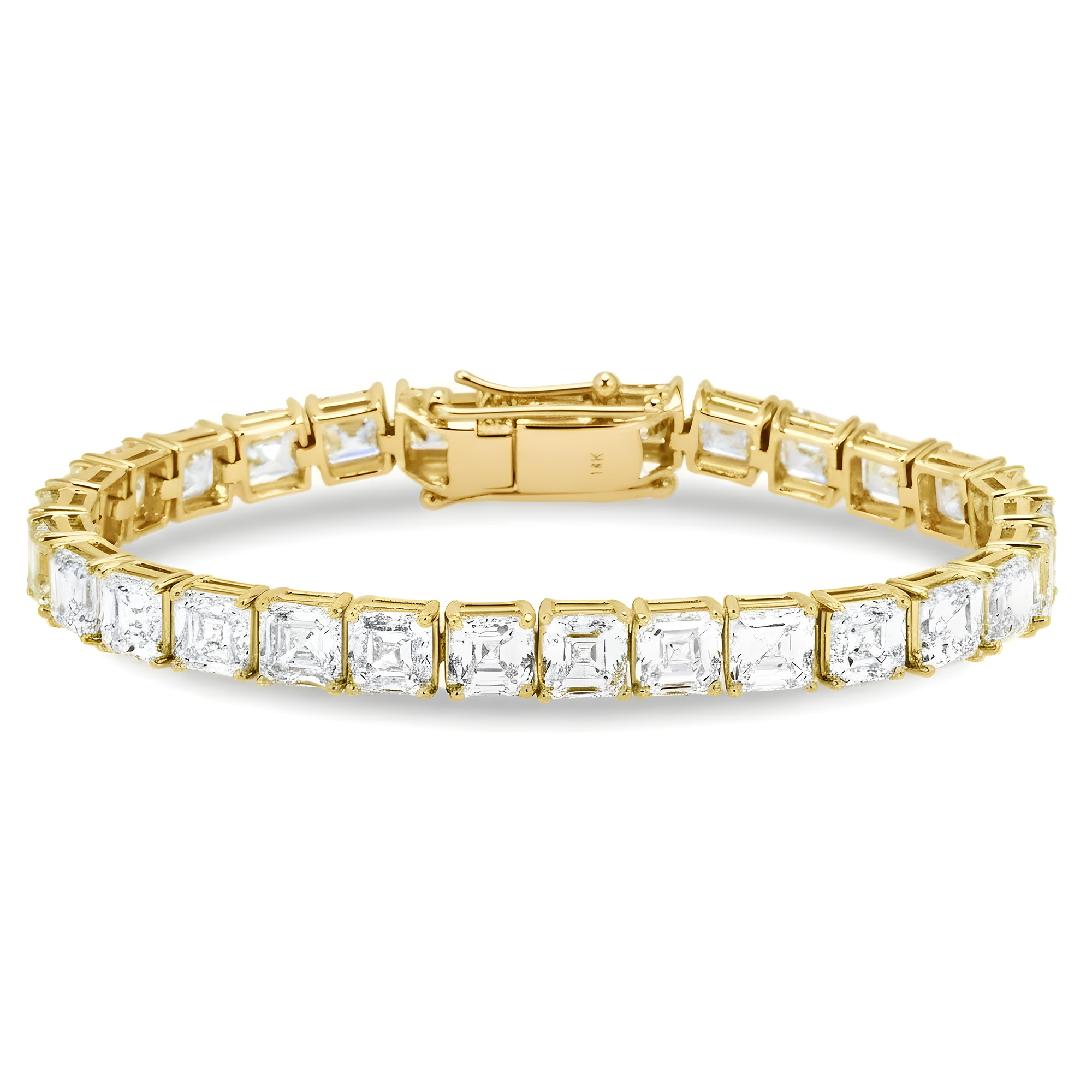 14K White Gold Asscher Cut Diamond Tennis Bracelet 30.04ct