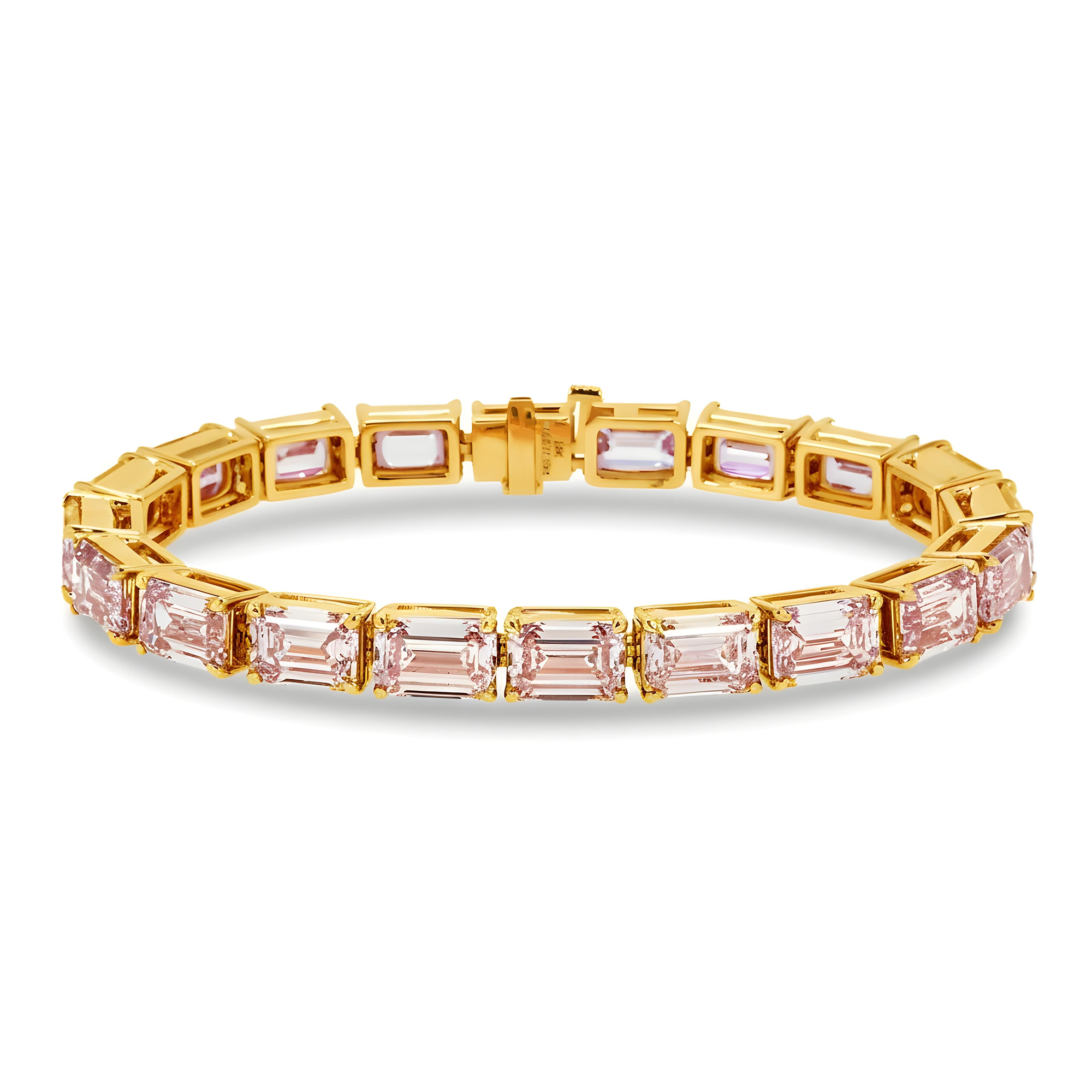 18K Rose Gold Emerald Cut Fancy Pink Diamond Tennis Bracelet 32.39ct