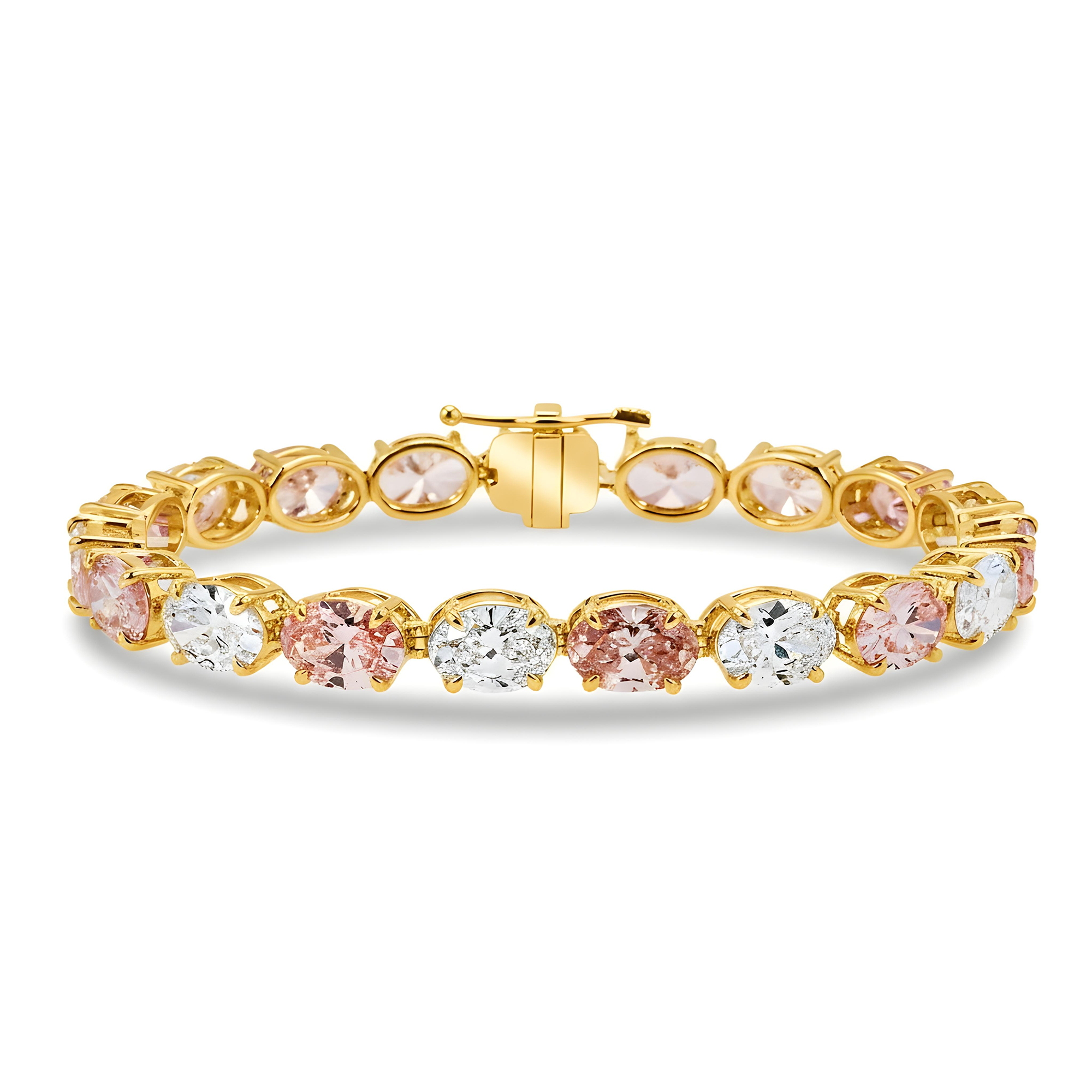 18K White Gold Oval Cut White & Fancy Pink Diamond Bracelet 19.39ct