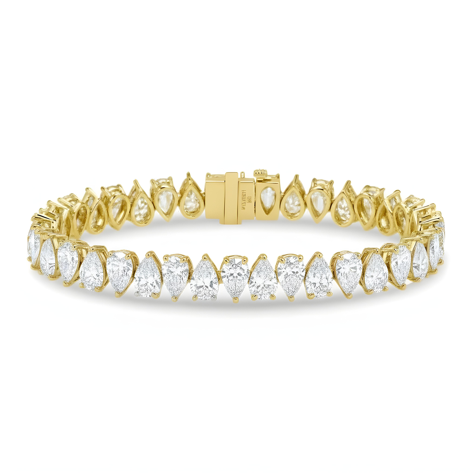 18K White Gold Pear Cut Diamond Tennis Bracelet 17.57ct