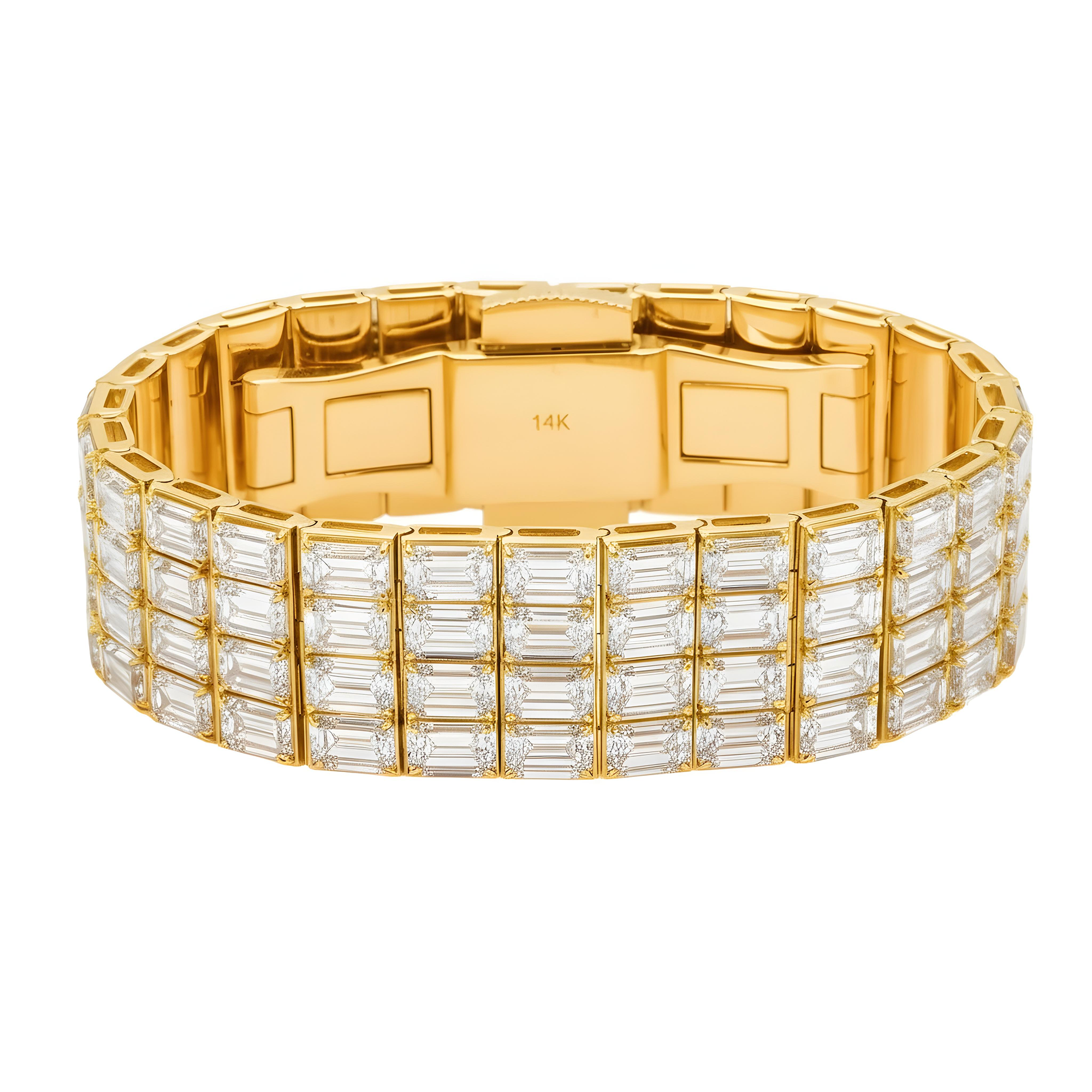 14K White Gold 4 Row Emerald Cut Diamond Bracelet 115.98ct