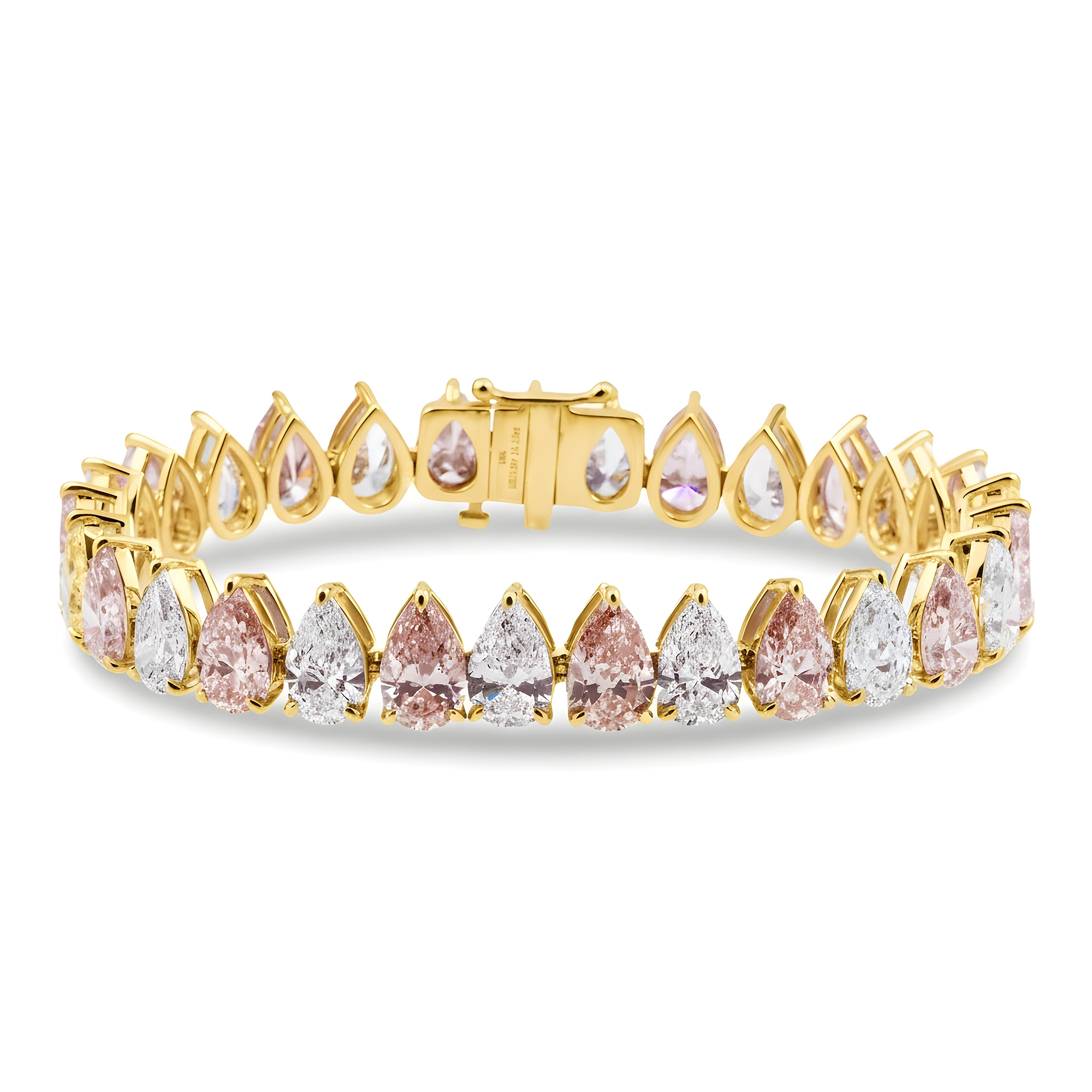 18K White Gold Pear Cut Fancy Pink & White Diamond Bracelet 27.60