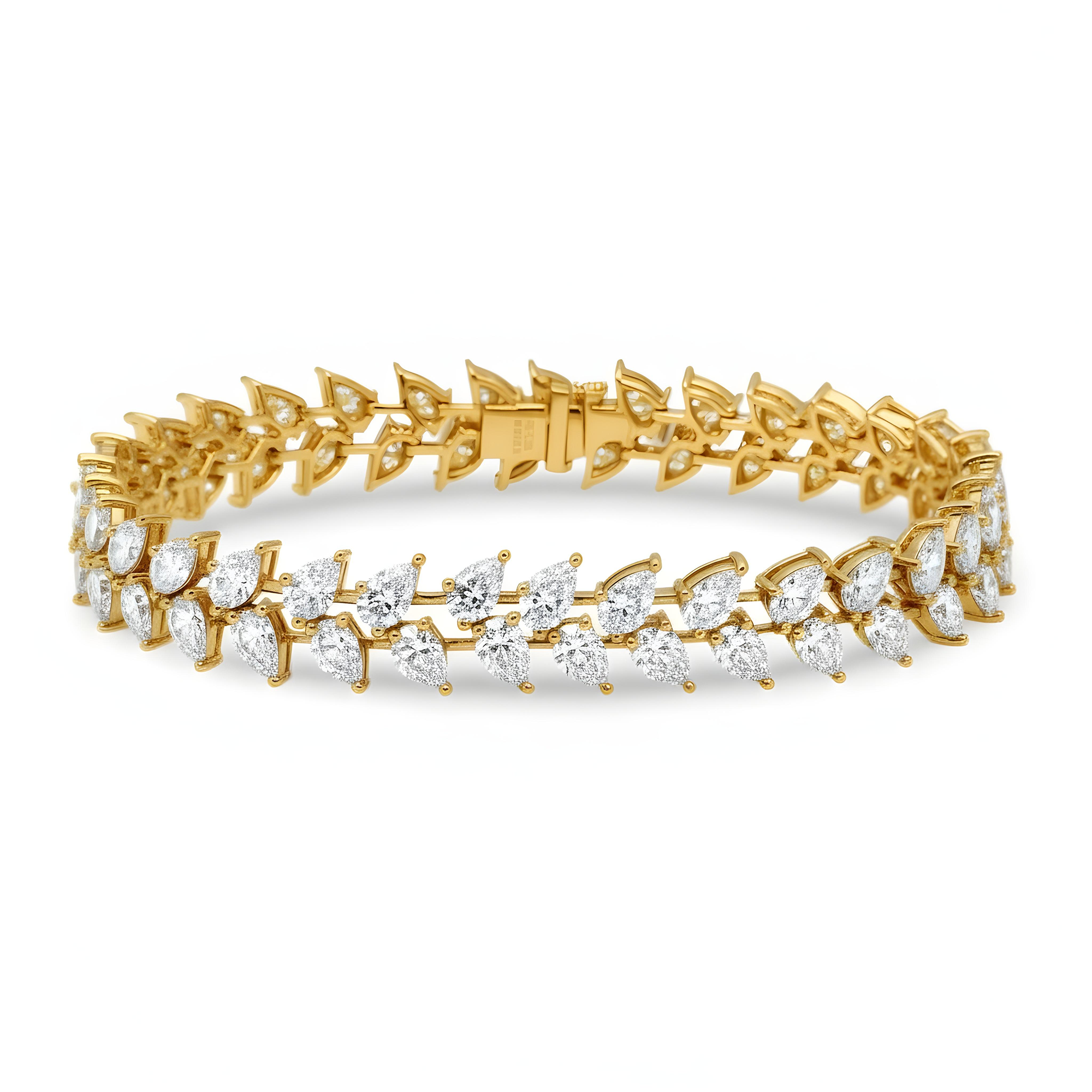 18K White Gold Pear Cut Diamond Rosebud Tennis Bracelet 16.68ctw