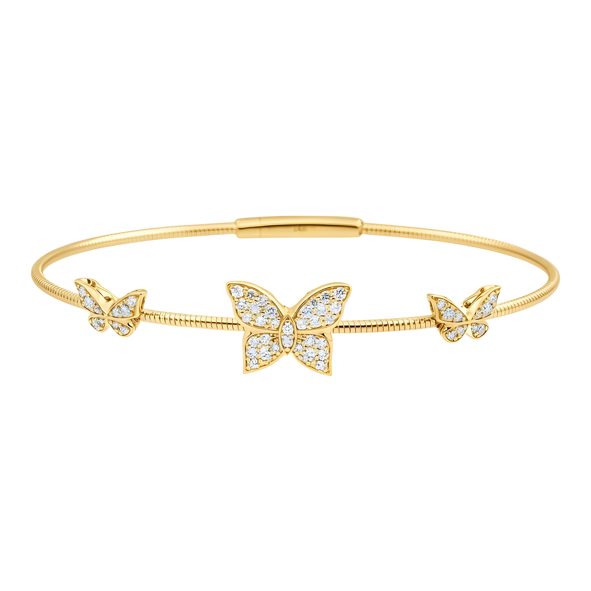 14K White Gold Round Diamond Butterfly Shaped Satellite Bangle Bracelet 0.50ct
