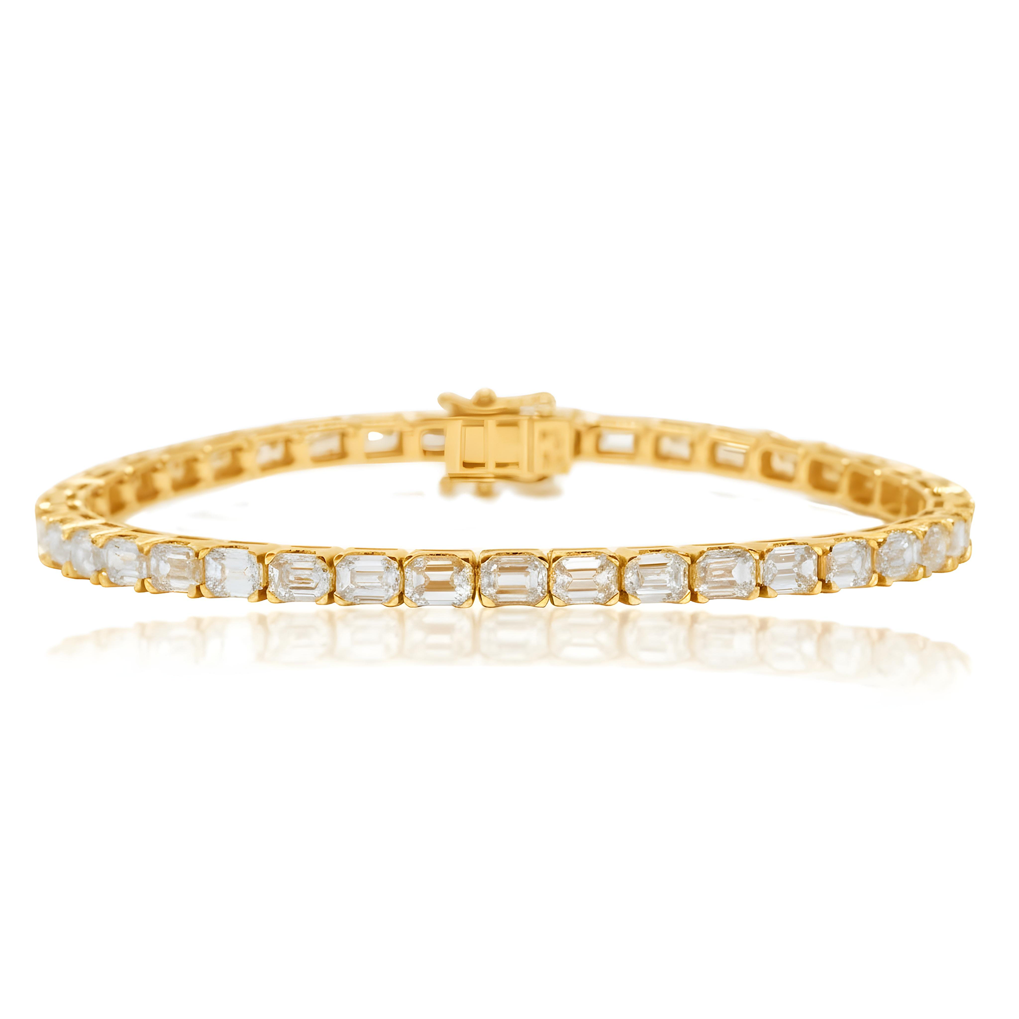 14K White Gold Emerald Cut Diamond Tennis Bracelet 12.62ct