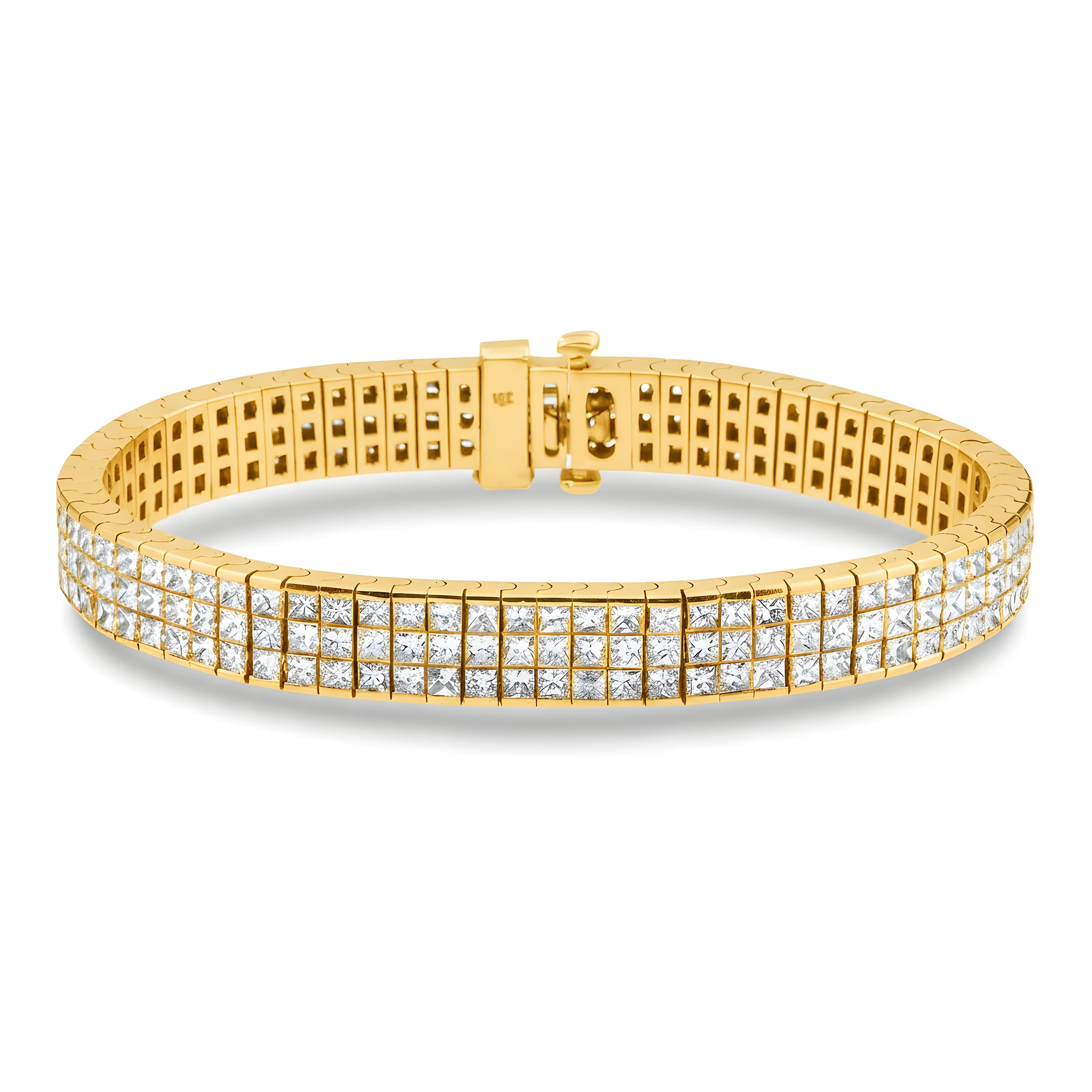 18K White Gold Triple Row Princess Cut Diamond Bracelet 16.57ct