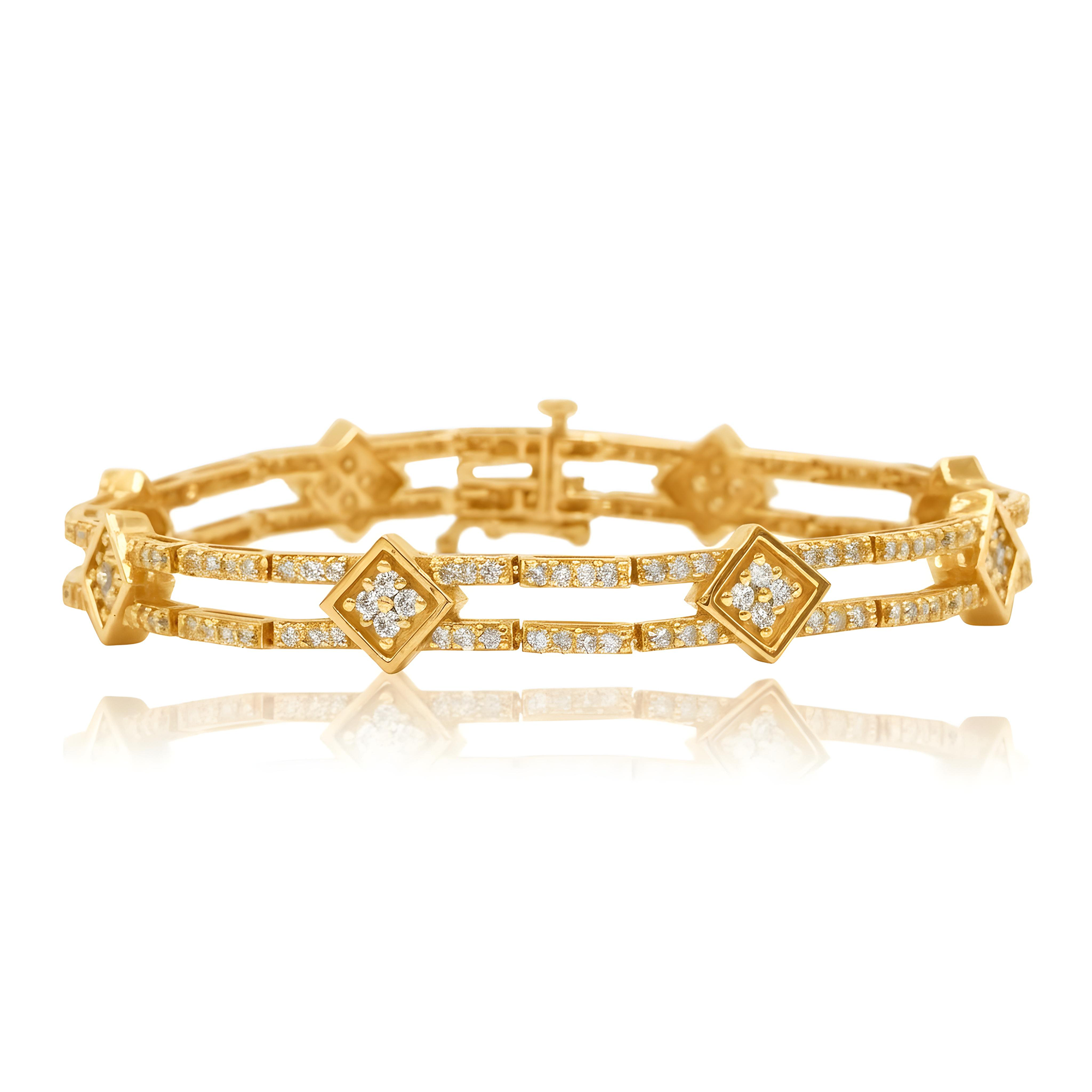 14K White Gold Double Row Design Round Diamond Bracelet 3.06ct