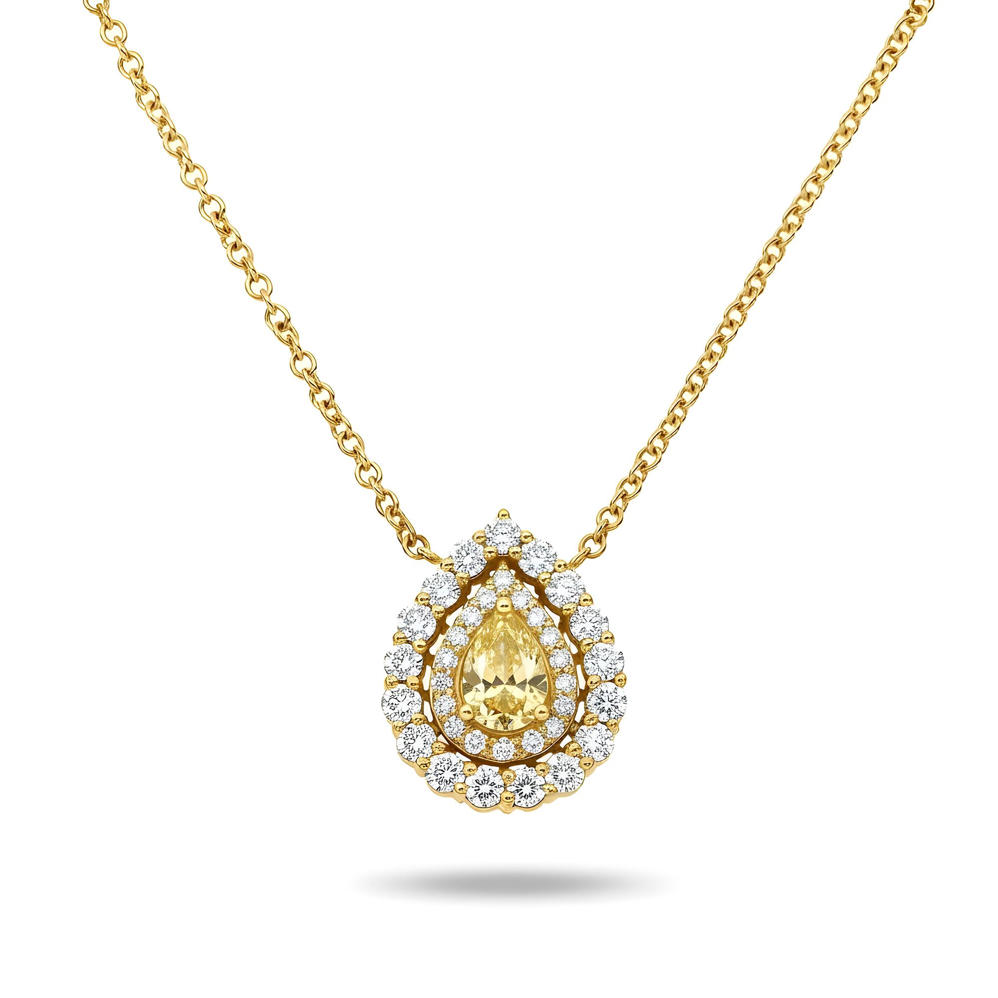 14K White Gold Pear Cut Canary Yellow Diamond Pendant & Chain Necklace 1.44ct