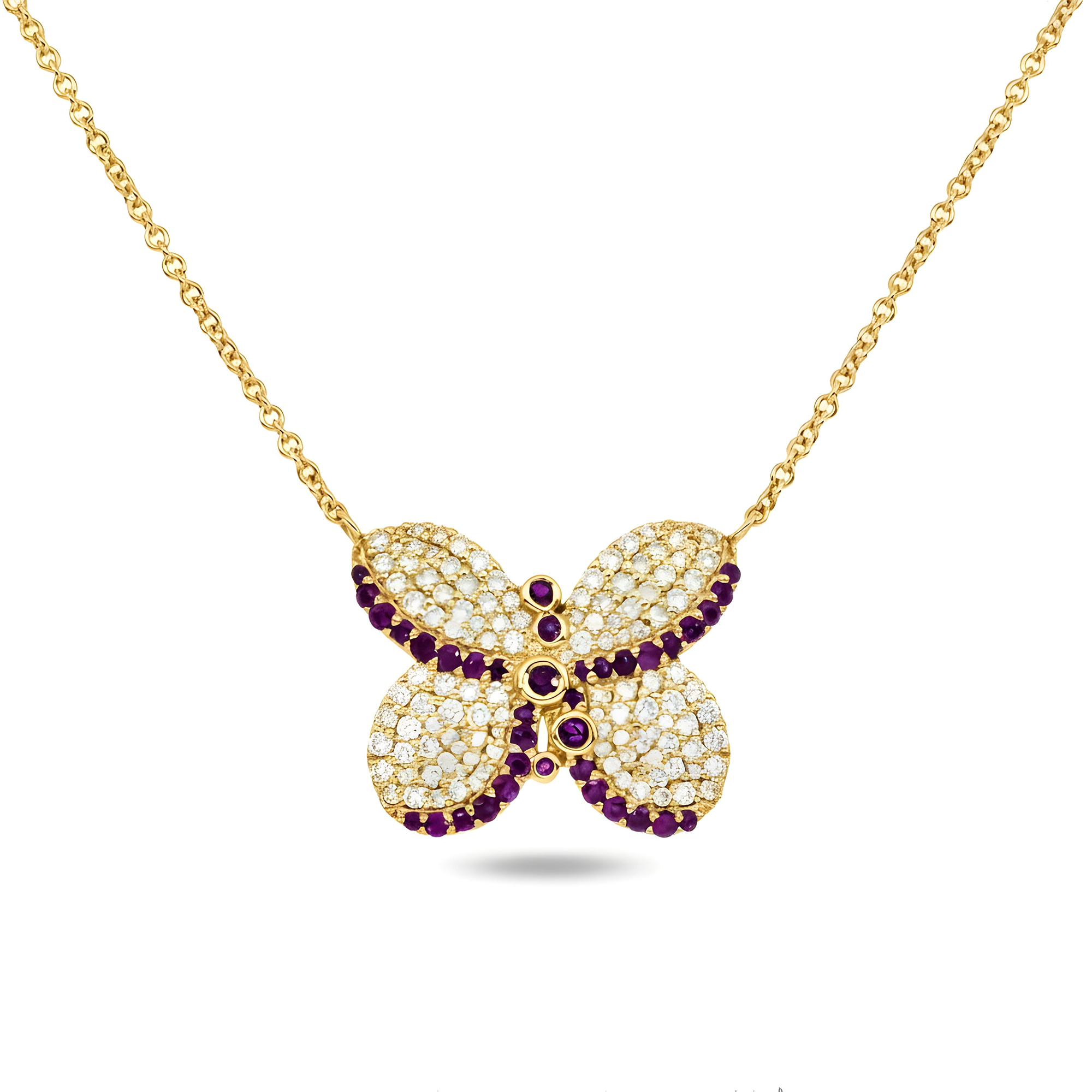 14K White Gold Ruby & Diamond Butterfly Pendant & Chain Necklace 1.13ct
