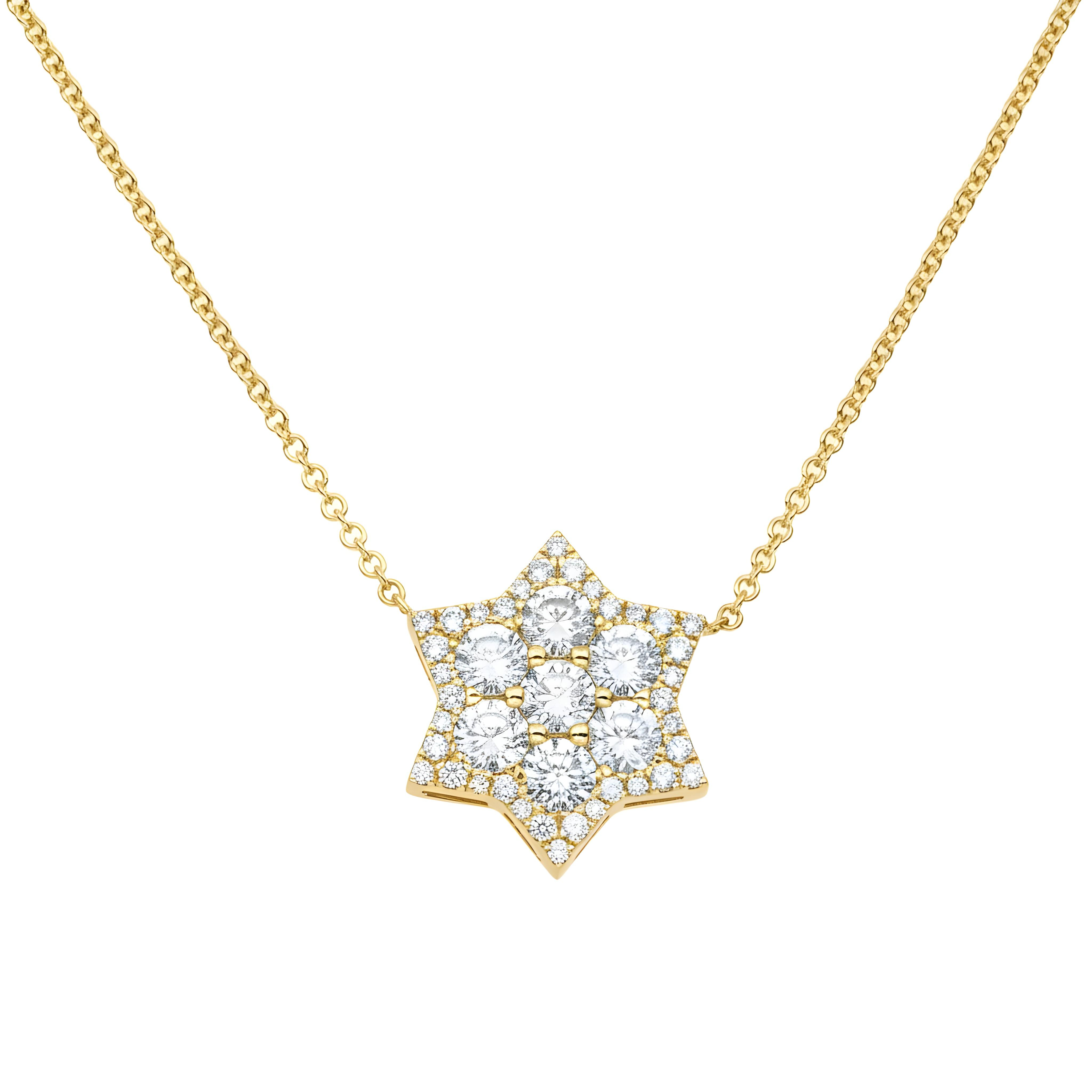 14K White Gold Round Diamond Star of David Pendant & Chain Necklace 1.51ct