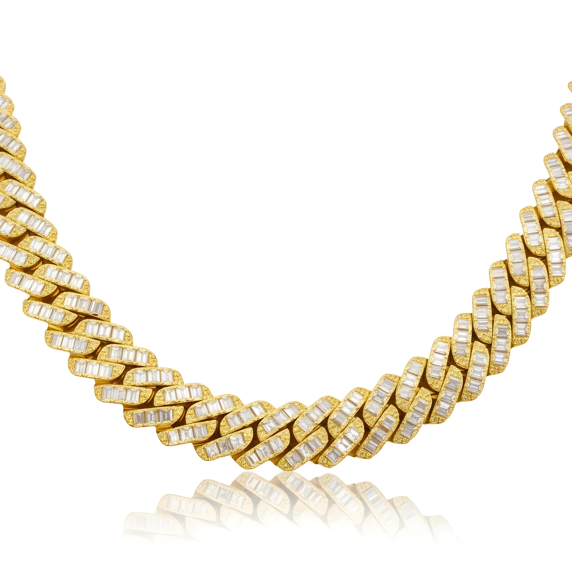 14K White Gold 13mm Emerald Cut Diamond Cuban Link Chain 58.65ct