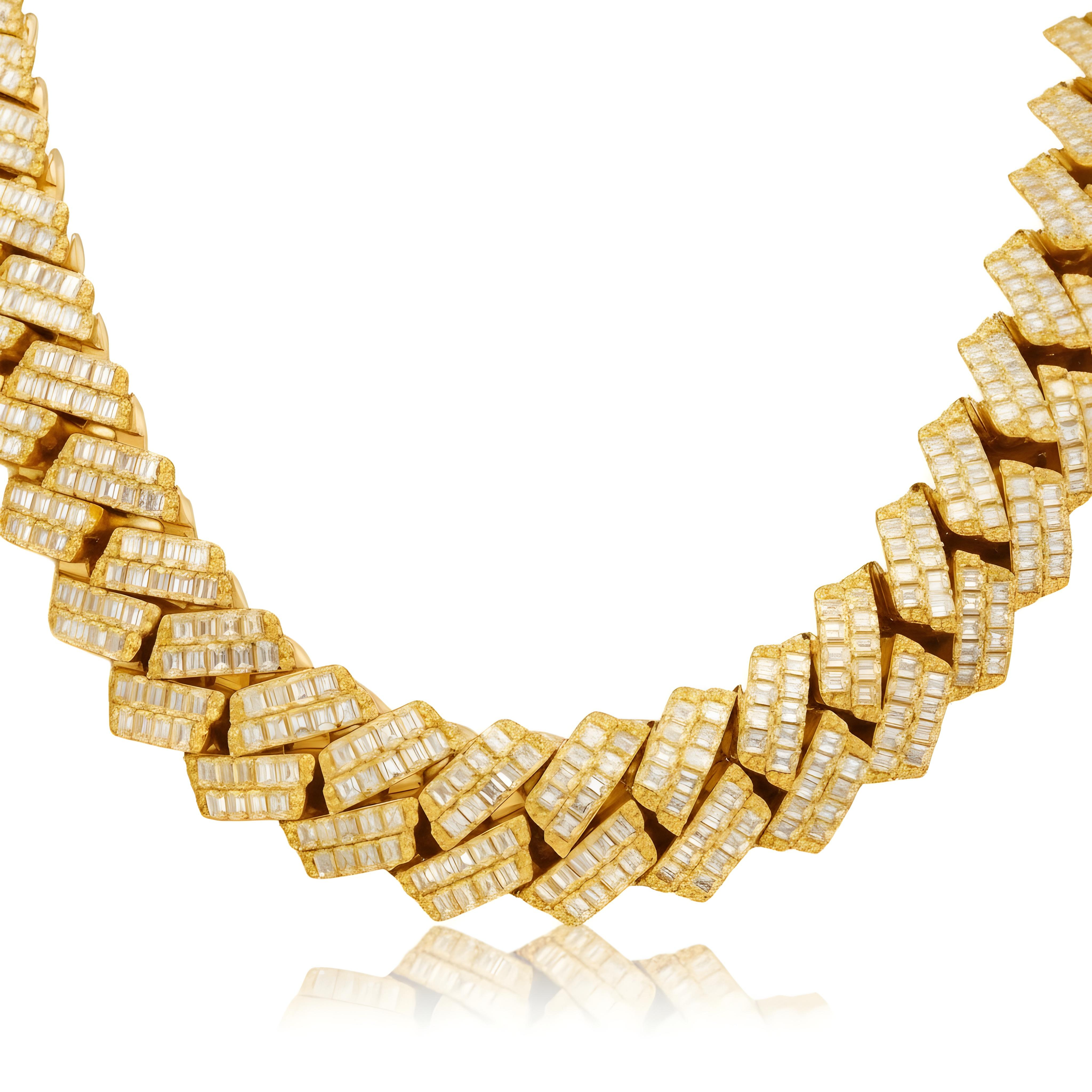 14K White Gold 20mm Emerald Cut Diamond Cuban Link Chain 94.10ct