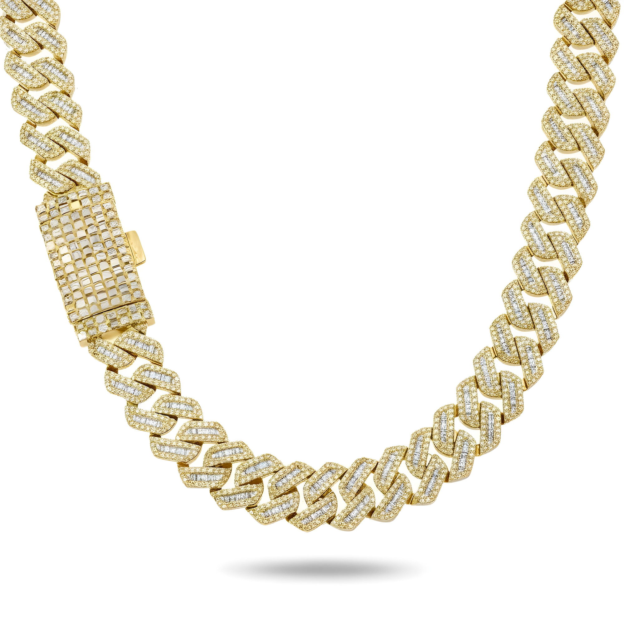 14K White Gold 14mm Baguette & Round Diamond Cuban Link Chain 20.10ct