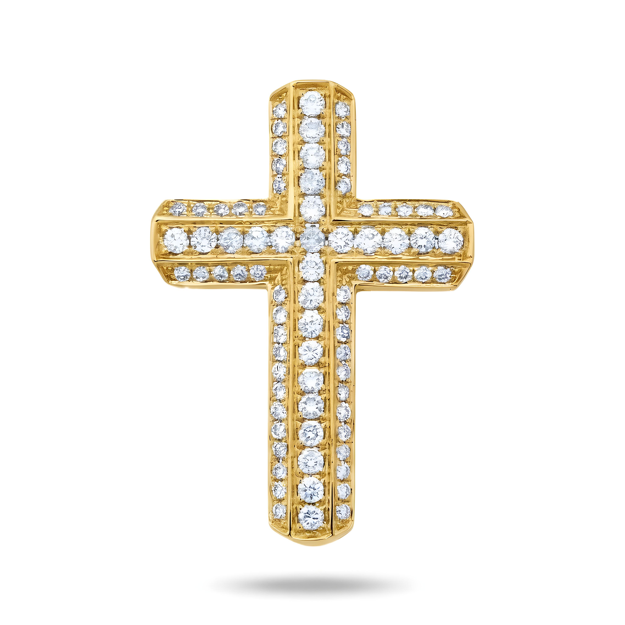 14K White Gold Triple Row Round Diamond Cross Pendant 0.71ct