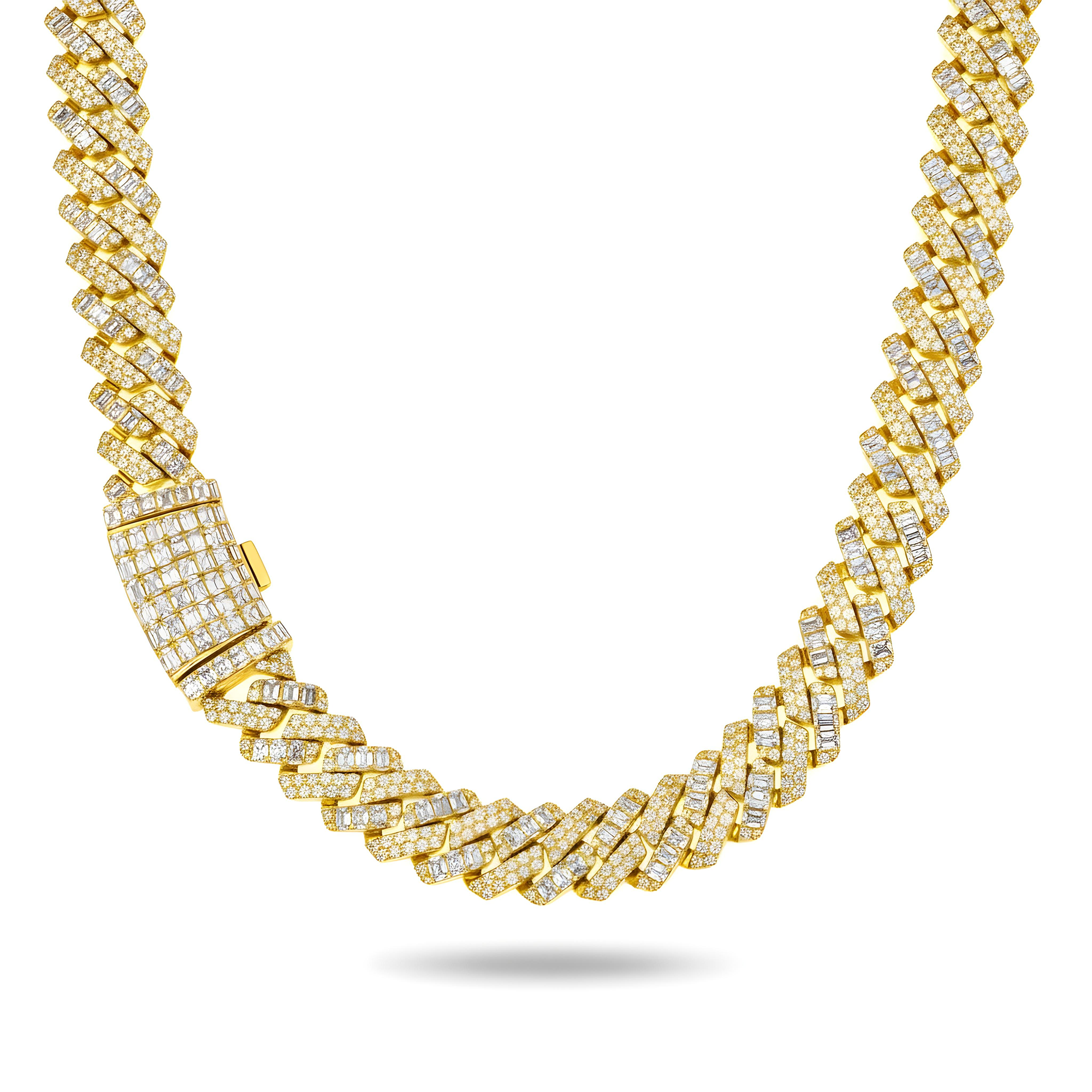 14K Rose Gold 15mm Emerald & Round Diamond Cuban Link Chain