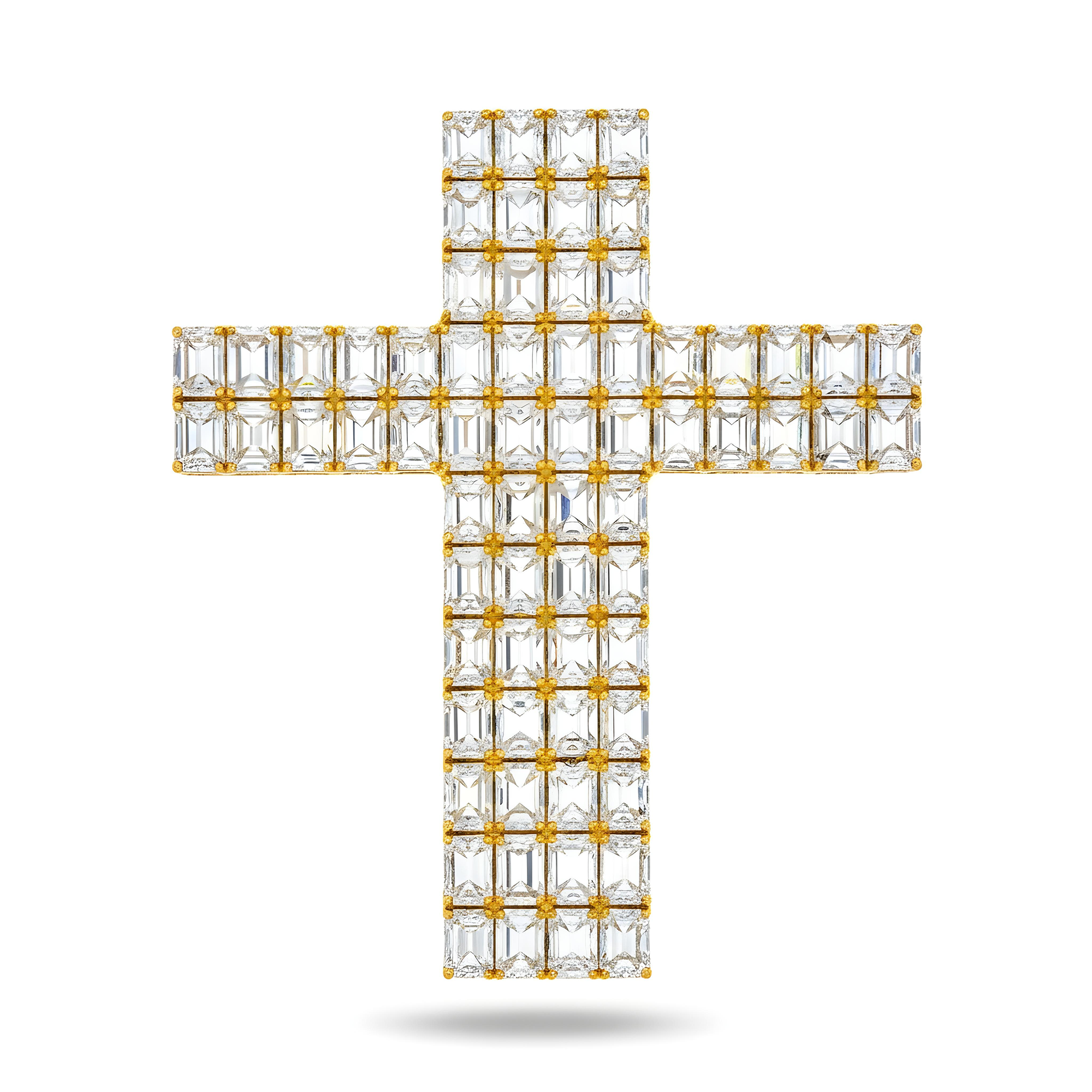 14K White Gold Emerald Cut Diamond Cross Pendant  27.97ct