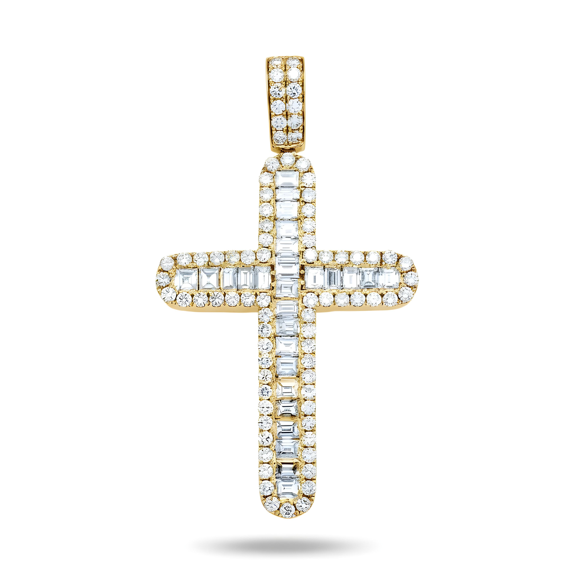 14K White Gold Emerald & Round Cut Diamond Cross Pendant 15.90ct