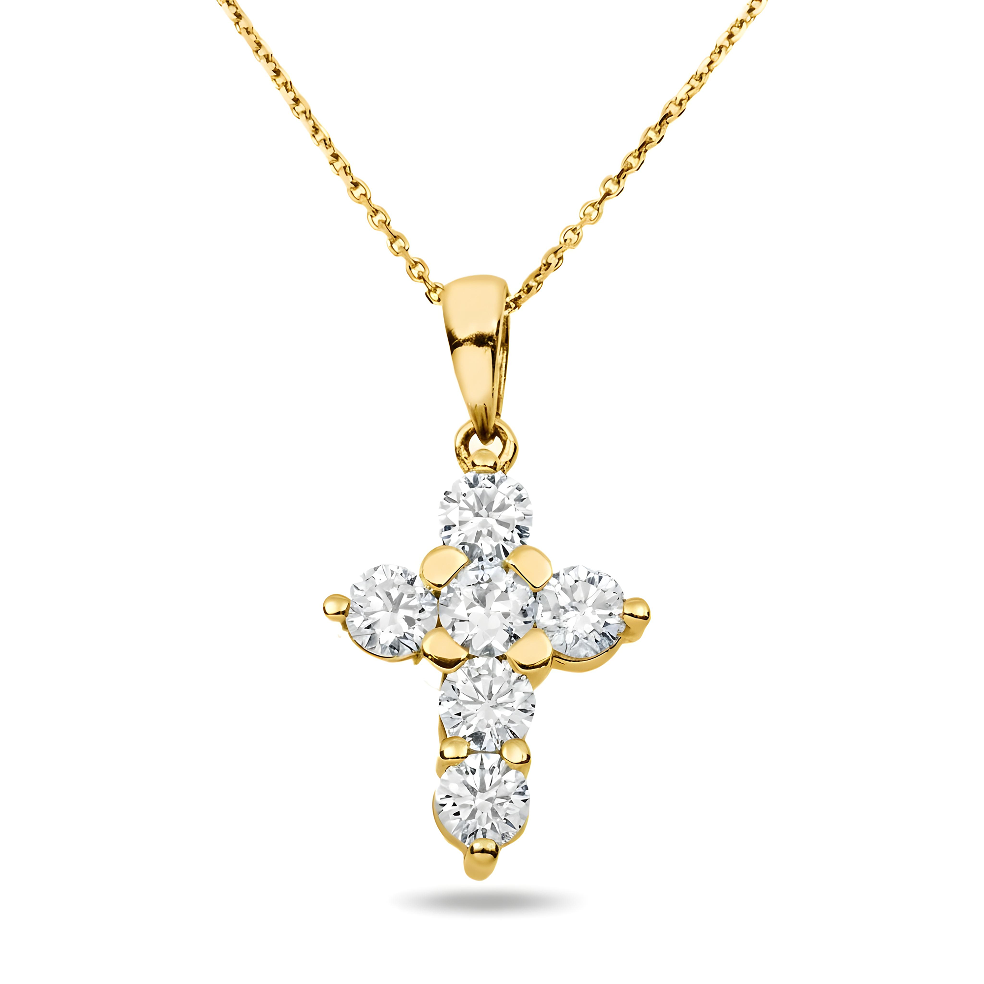 14K White Gold Round Diamond Cross Pendant & Chain Necklace