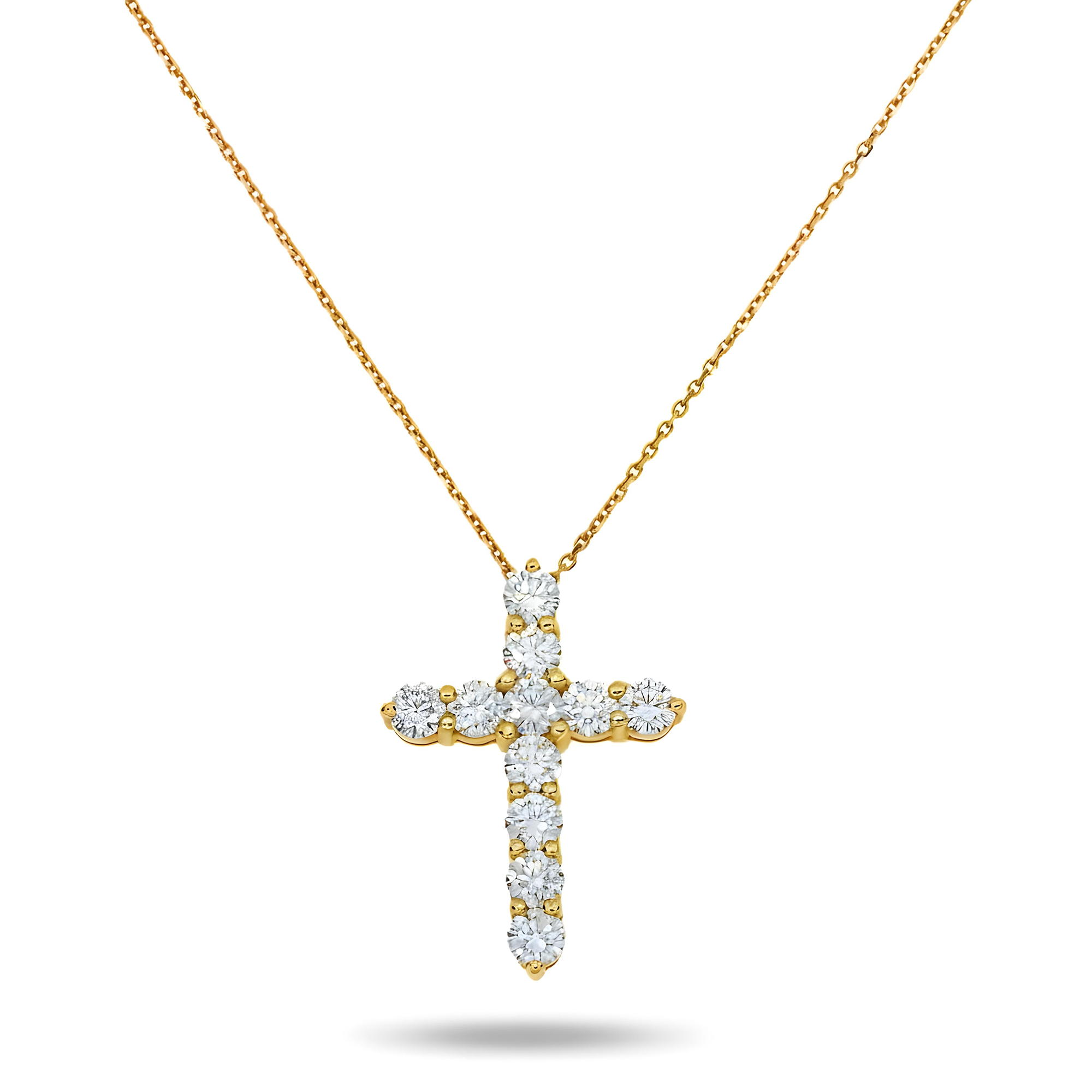 14K Rose Gold Round Diamond Cross Necklace 2.63ct