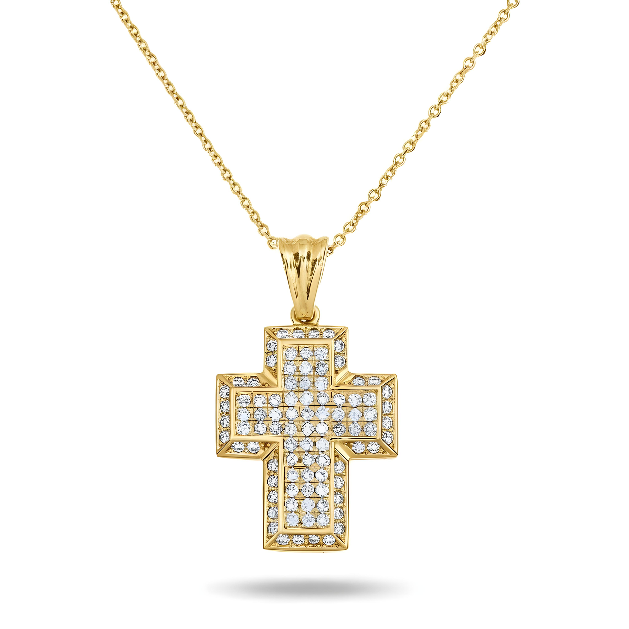 14K White Gold Round Diamond Cross Pendant & Chain Necklace 1.39ct