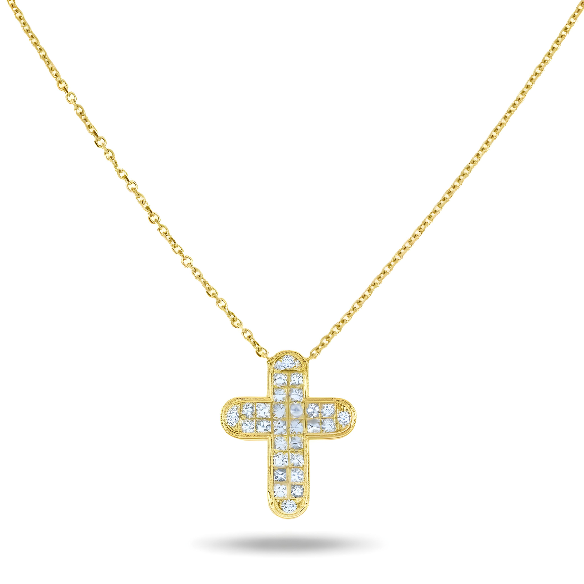 18K White Gold Princess Cut Diamond Cross Pendant & Chain Necklace 1.90ct