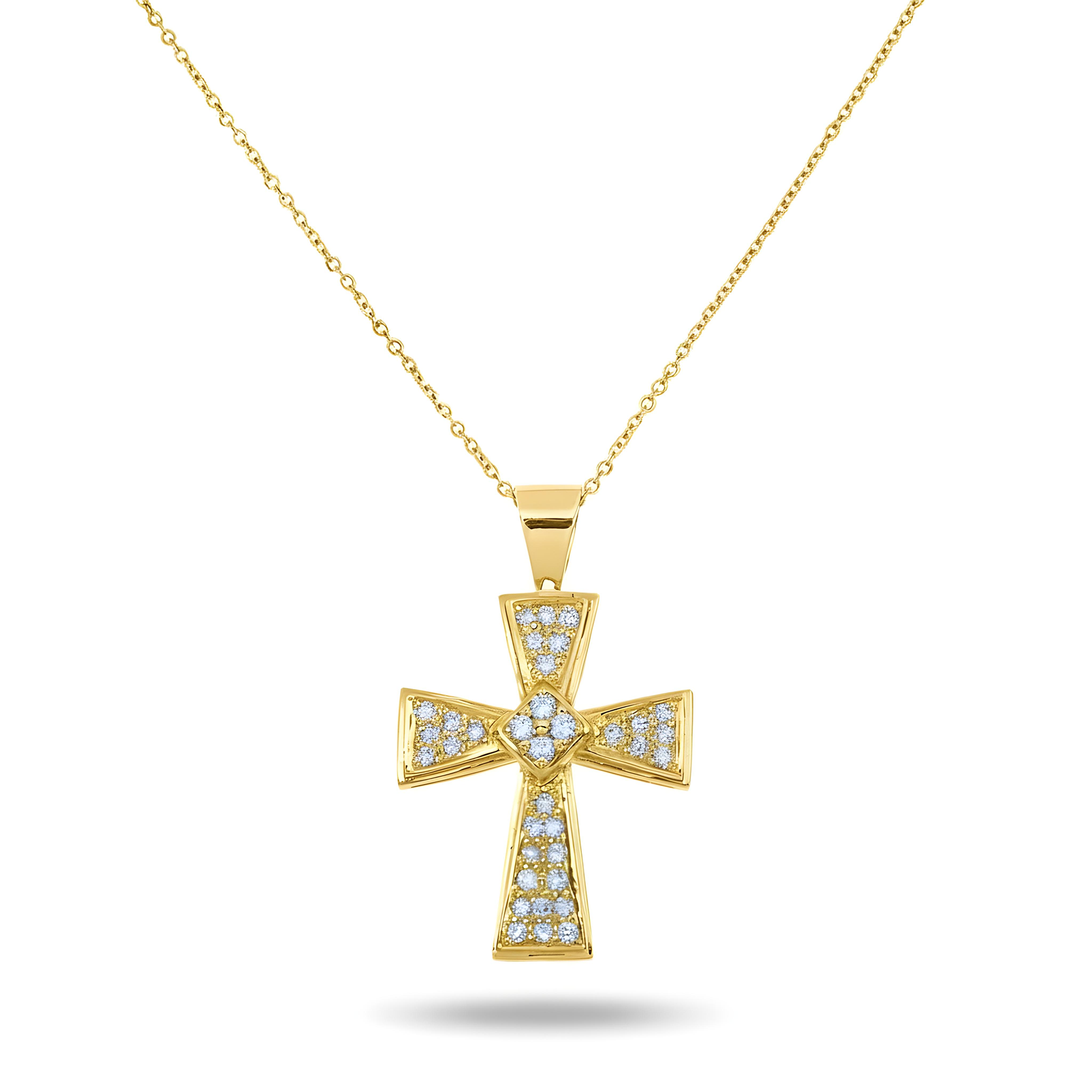14K White Gold Round Diamond Cross Pendant & Chain Necklace 0.46ct