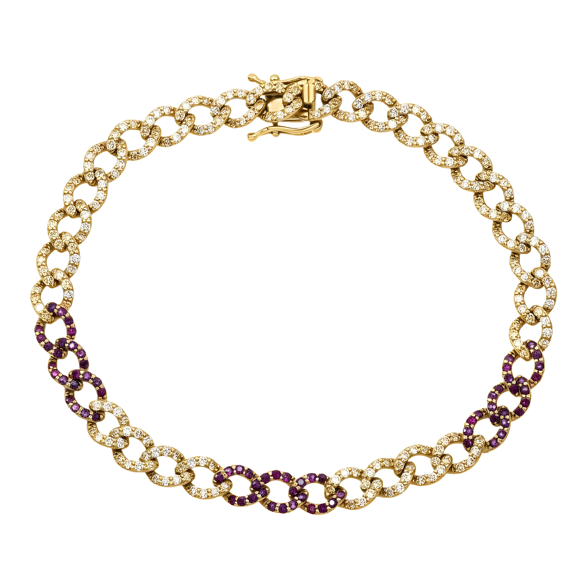 14K White Gold 6mm Diamond & Ruby Cuban Link Bracelet