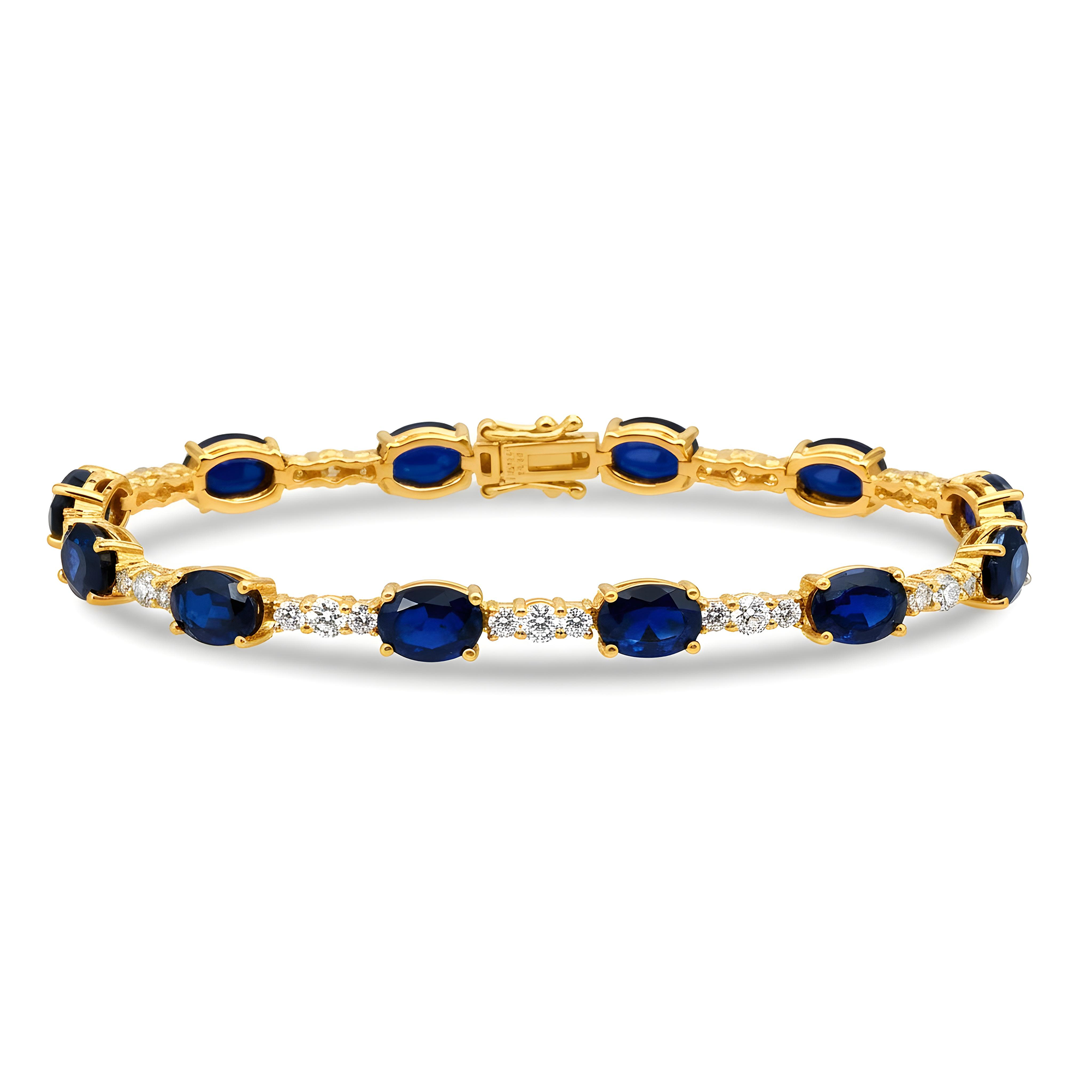 White Gold Oval Cut Sapphire & Round Cut Diamond Bracelet 14.75ctw
