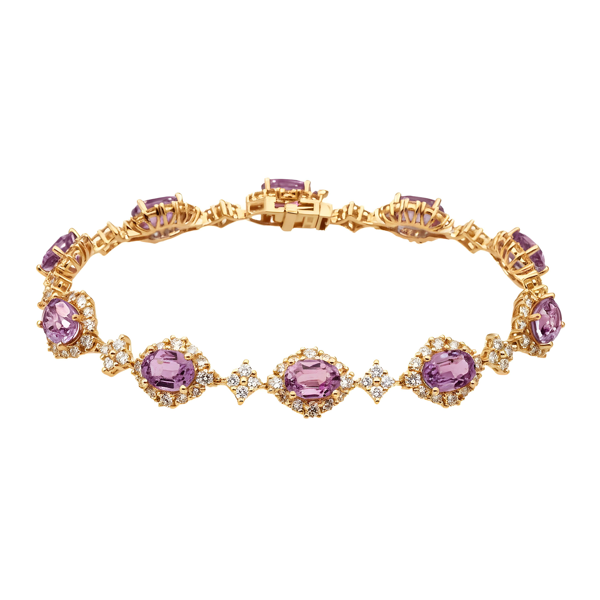 White Gold Oval Cut Amethyst & Round Diamond Bracelet 14.61ct