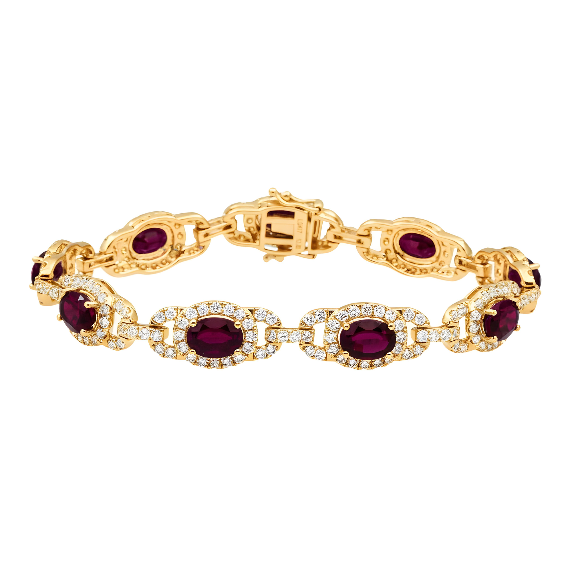 White Gold Oval Cut Ruby & Round Diamond Bracelet 13.96ct