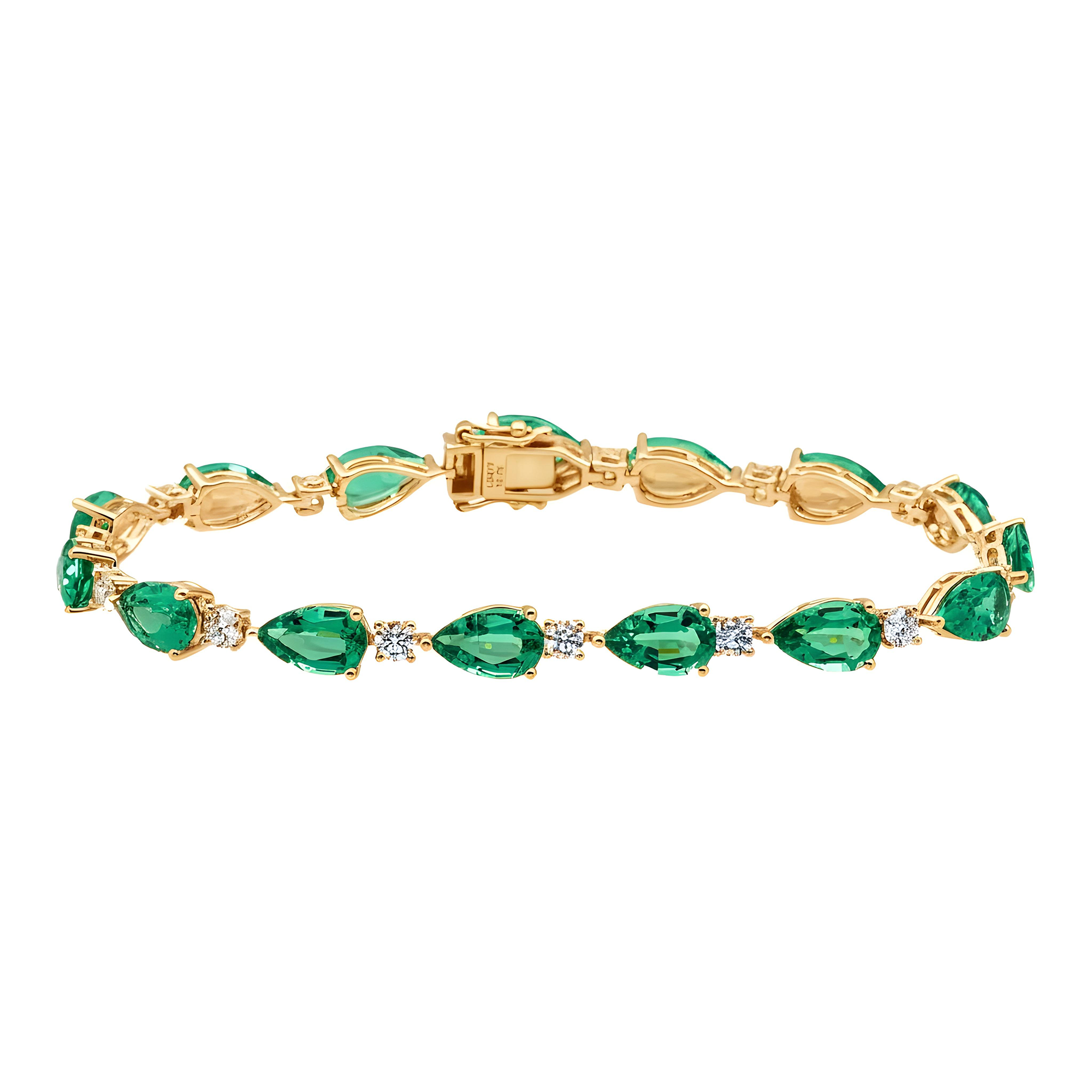 White Gold Pear Cut Emerald & Round Diamond Bracelet 14.0ct