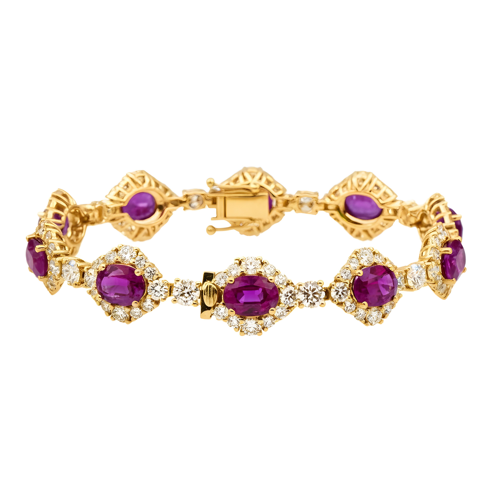 White Gold Oval Cut Ruby & Round Diamond Bracelet 26.43ct